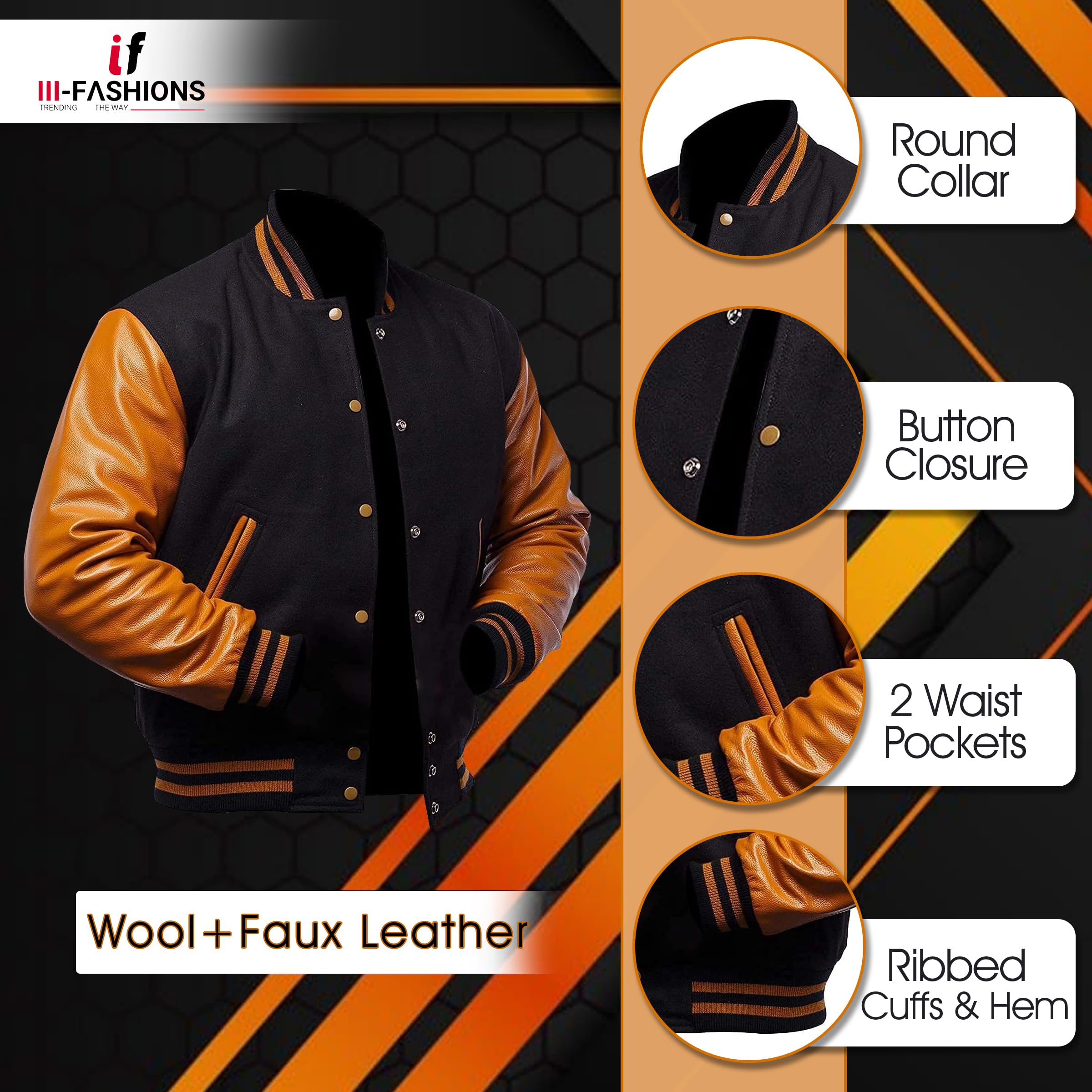 Men's Varsity Letterman Jacket - High School Baseball Coat with Faux Leather Sleeves | Retro College Style Outerwear for Sports, Casual Wear & Game Day Outfits