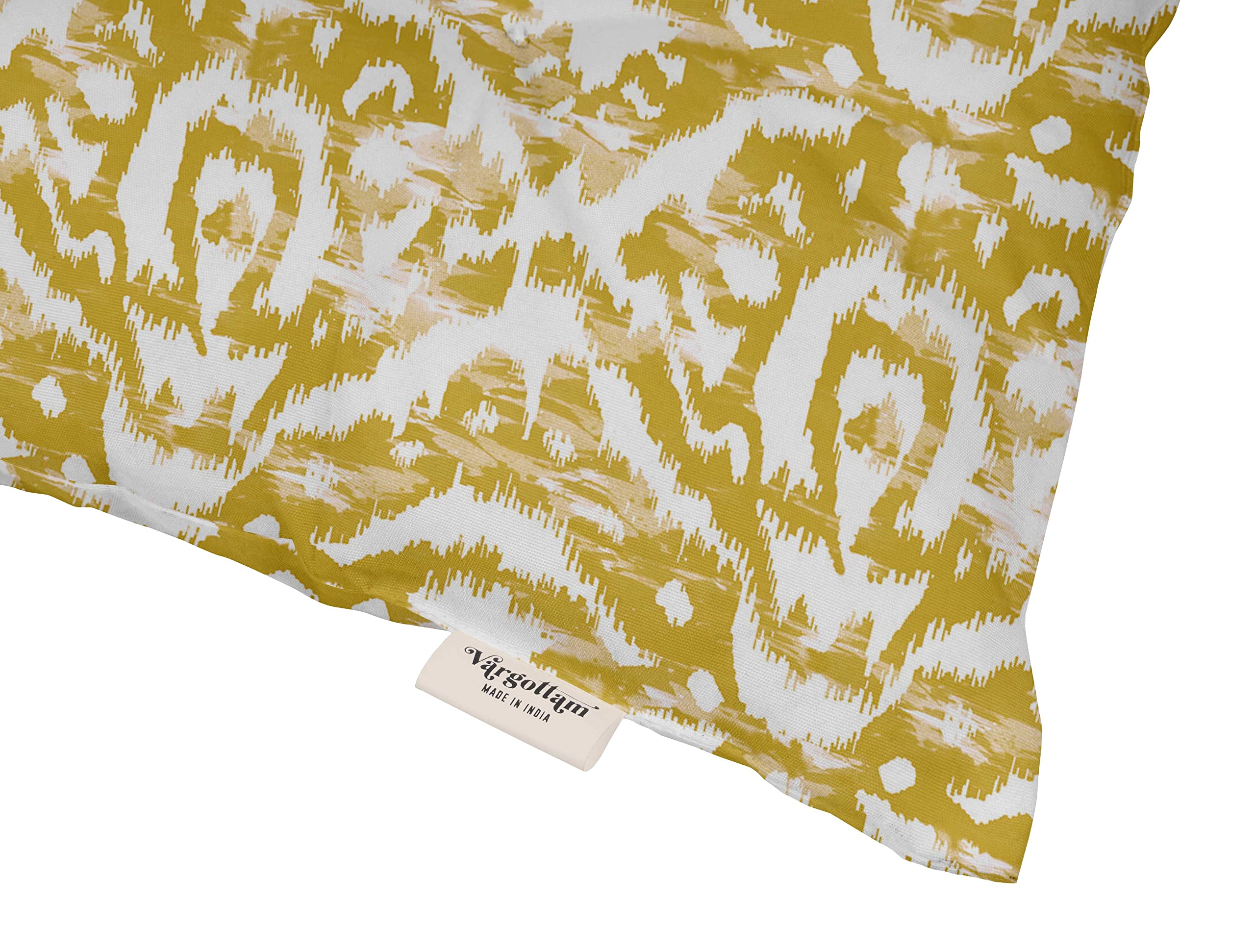 Waterproof 19-inch Yellow Ikat Tufted Square Patio Cushion Set of 2 - Indoor/Outdoor Furniture Seat Cushions for Garden, Deck & Poolside Lounging