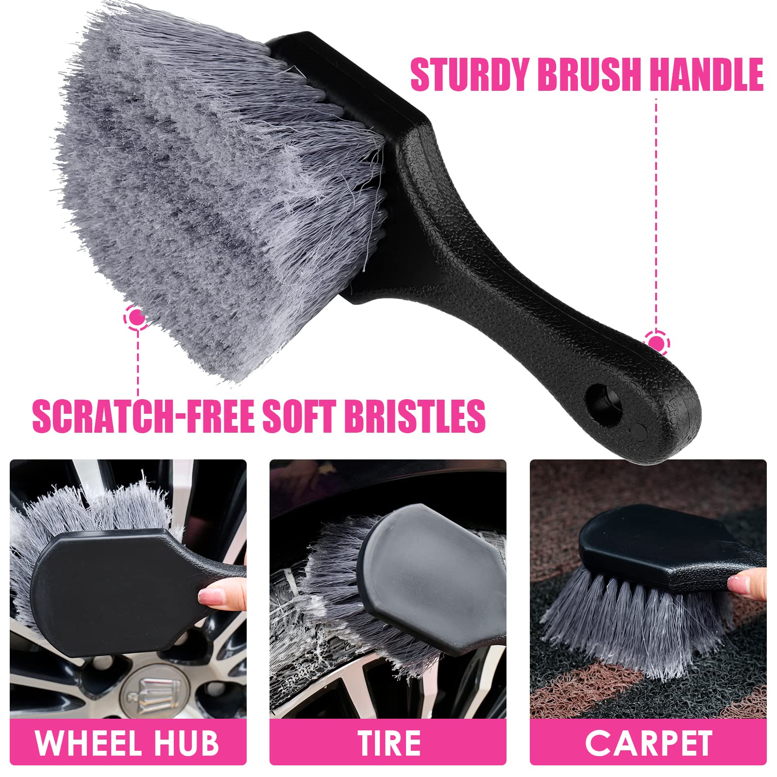 Viewsun 19PCS Pink Car Cleaning Kit for Women - Interior & Exterior Detailing Set with Cleaning Gel, Razor Scraper, Tire Brush, Wash Mitt, Squeegee & Microfiber Wax Applicator | Perfect for Car Washing, Detailing & Gift Giving