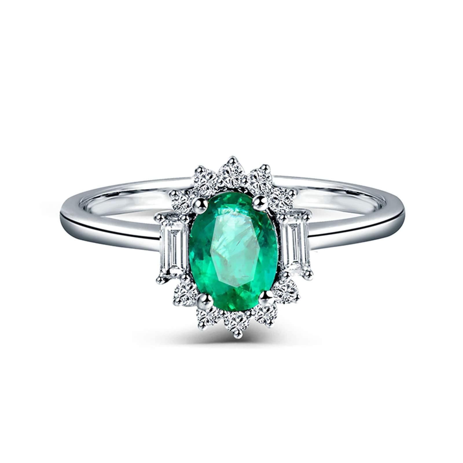 18K White Gold Wedding Rings for Women - Unique Emerald Moissanite & Zirconia Engagement Band, 925 Sterling Silver Bridal Set - Perfect for Proposals, Anniversaries and Special Occasions