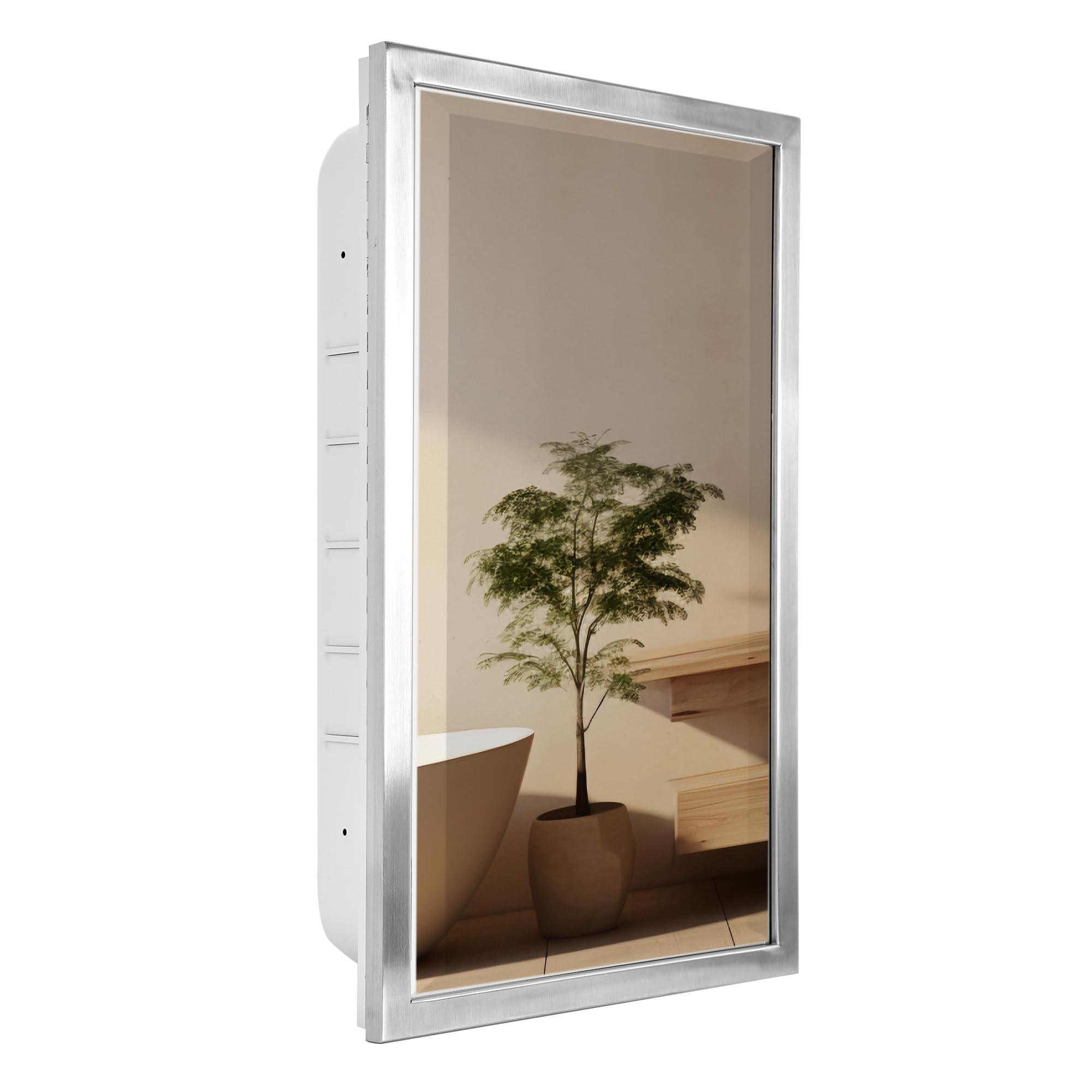 Head West Brushed Nickel Recessed Medicine Cabinet with Beveled Mirror - 16
