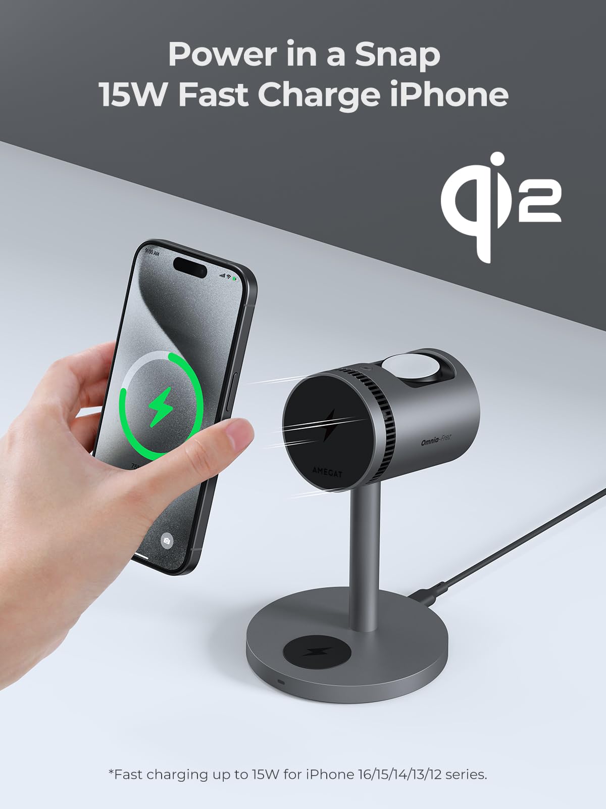 3 in 1 Magnetic Wireless Charging Station - 15W Fast Qi2 Certified Charger with Phone Cooler & 45W PD Adapter - Compatible with iPhone 16/15/14/13/12, Apple Watch & AirPods - Perfect for Home, Office & Travel Charging Needs