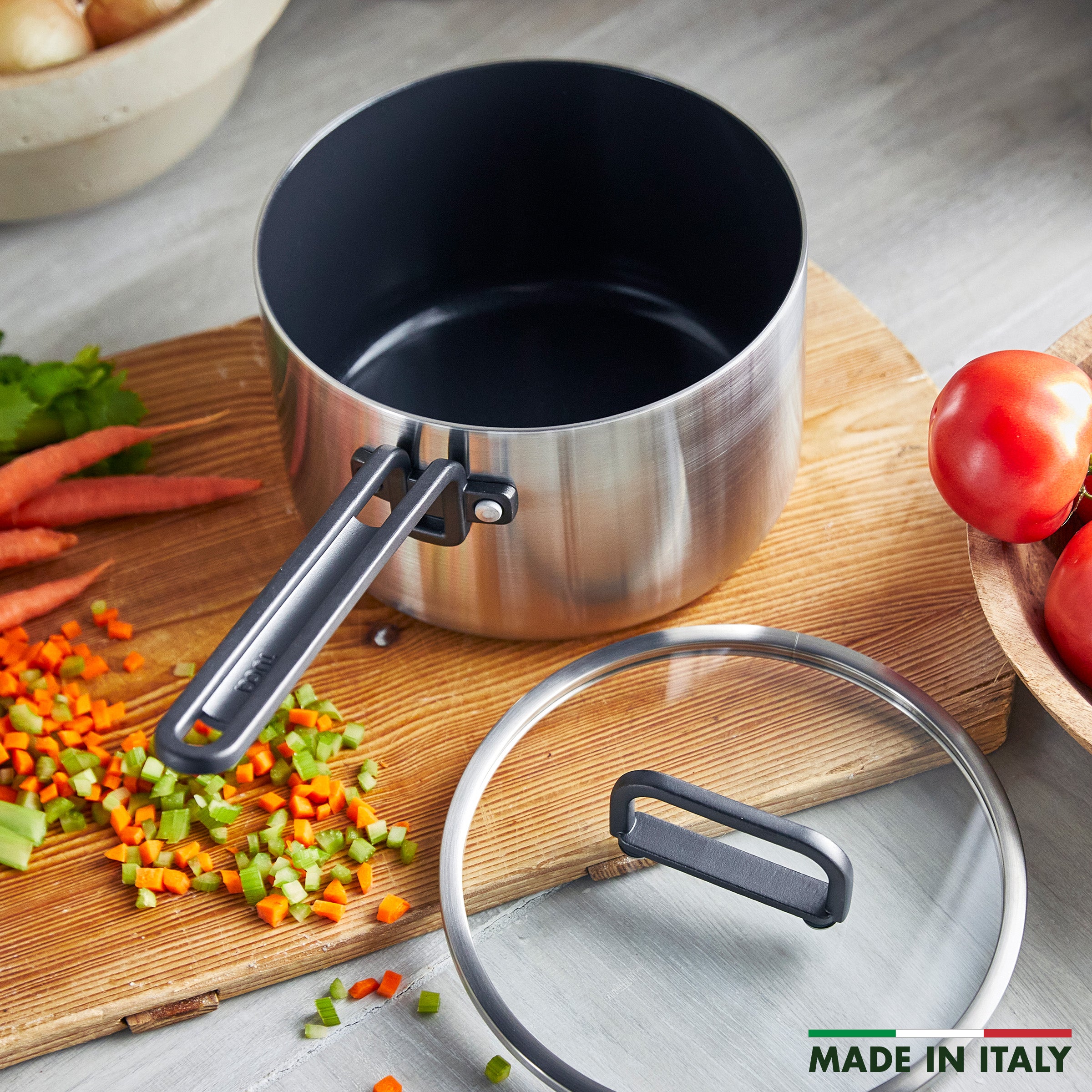 Stanley Tucci™ 4 Quart Stainless Steel Ceramic Nonstick Saucepan with Lid - Perfect for Cooking, Boiling, and Simmering Soups, Pasta & Sauces