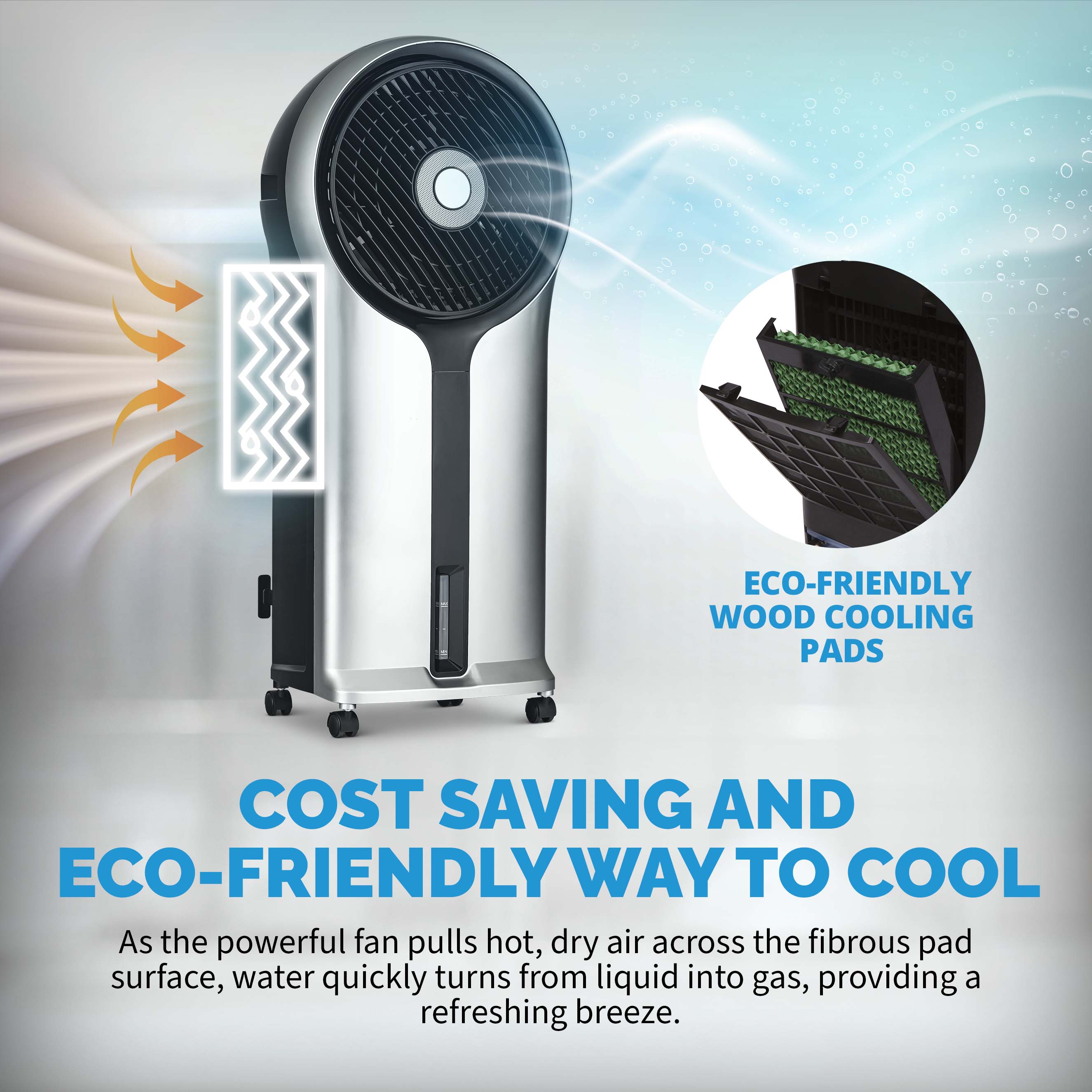 Newair® 470 CFM Evaporative Air Cooler - Portable Cooling Fan with Honeycomb Pad for Home, Office & Outdoor Use - Silver