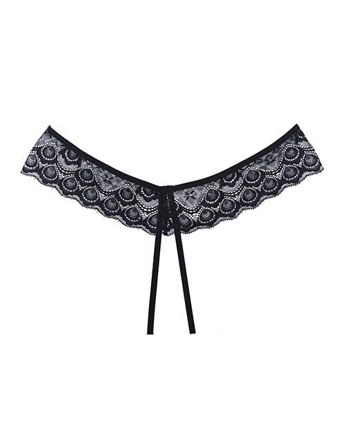 Sexy Adore Foreplay Lace & Mesh Front Open Panty - Black One Size | Sensual Lingerie for Women, Valentine's Gift, Bridal Nightwear & Romantic Occasions