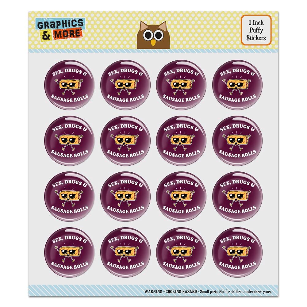 Funny Humor Puffy Bubble Dome Stickers - Sex Drugs & Sausage Rolls Design for Scrapbooking, DIY Crafts, Journaling & Card Making - Waterproof Vinyl Decals for Laptops, Water Bottles & Planners