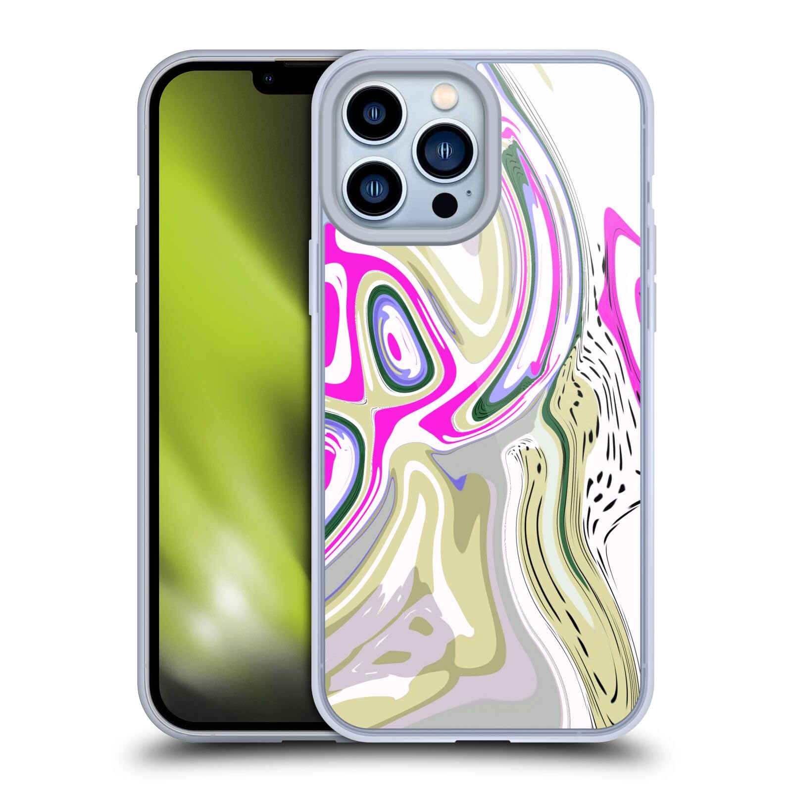 Official Haroulita Magenta Swirl Liquid Marble Soft Gel Case for iPhone 13 Pro Max - Stylish Protective Cover for Everyday Use, Work & Travel