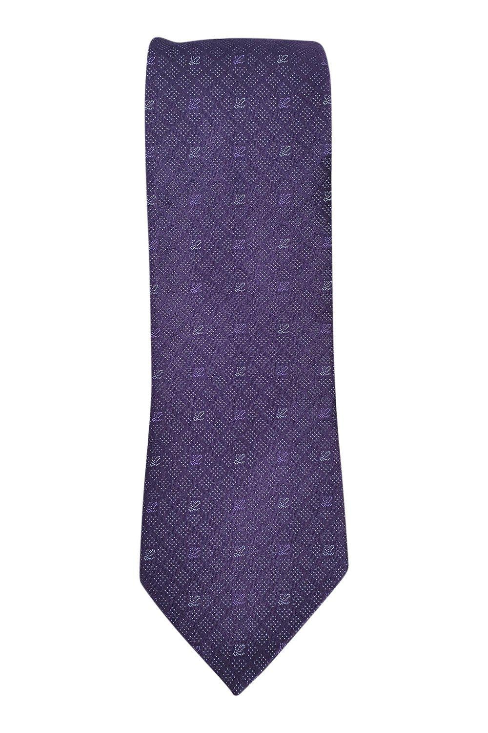 LOEWE 100% Silk Purple Necktie with Silver Polka Dots & Logo Pattern (60