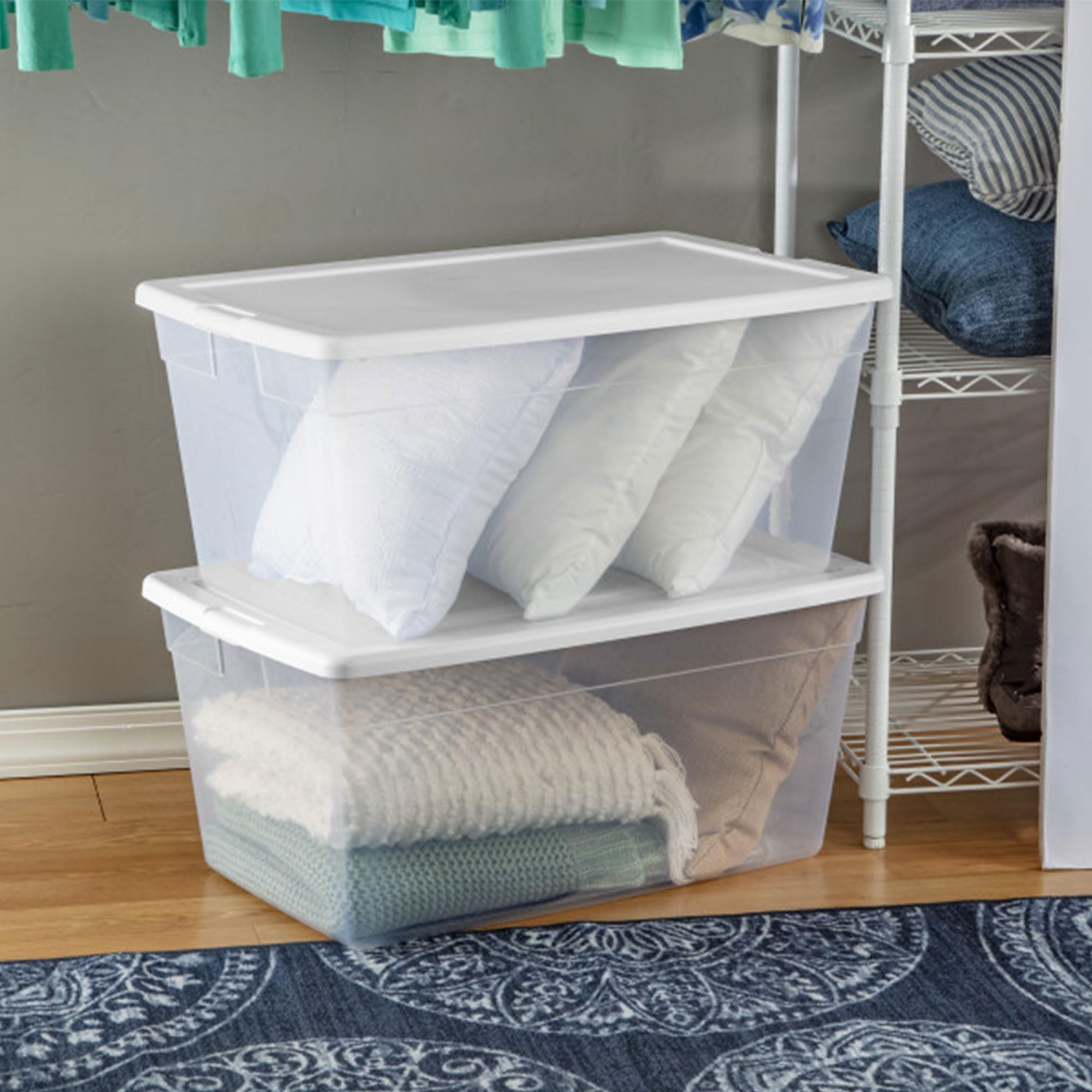 Sterilite 12-Pack 90 Quart Clear Plastic Storage Bins with Snap-On Lids - Stackable Organizer Boxes for Home, Office, Garage & Closet Organization