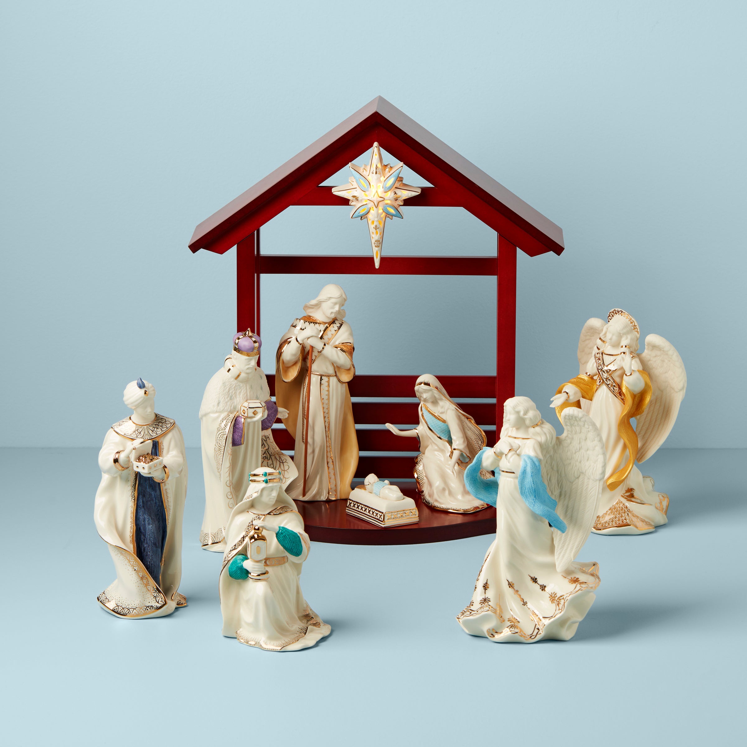 First Blessing Nativity 10 Piece Figurine Set - Handcrafted Christmas Manger Scene for Home Decor, Holiday Display & Gift Giving - Perfect for Christmas Tree, Mantel or Tabletop Decoration