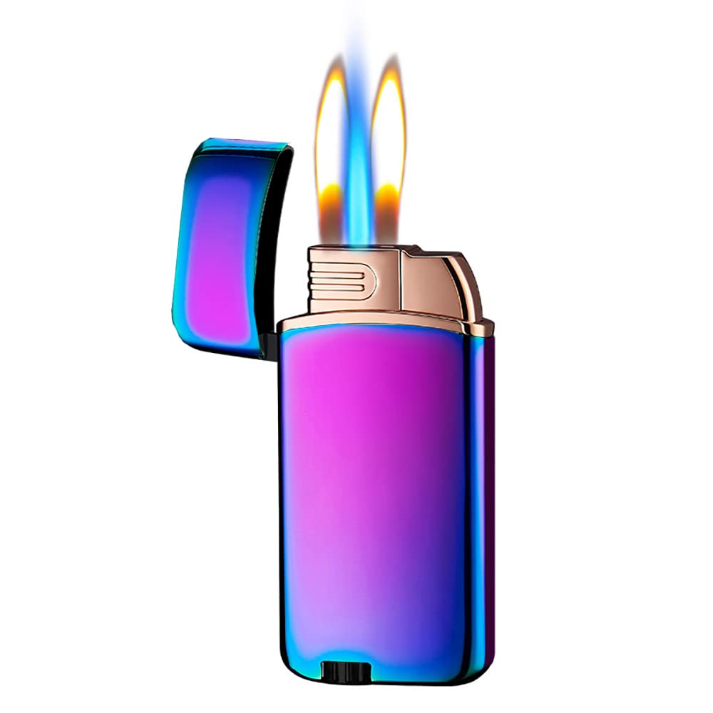 **LIUGEYI Windproof Triple Flame Butane Torch Lighter - Adjustable Jet Flame & Soft Light Refillable Lighter (Butane Not Included) - Multicolor Blue - Perfect for Cigars, Camping, BBQ & Outdoor Use**