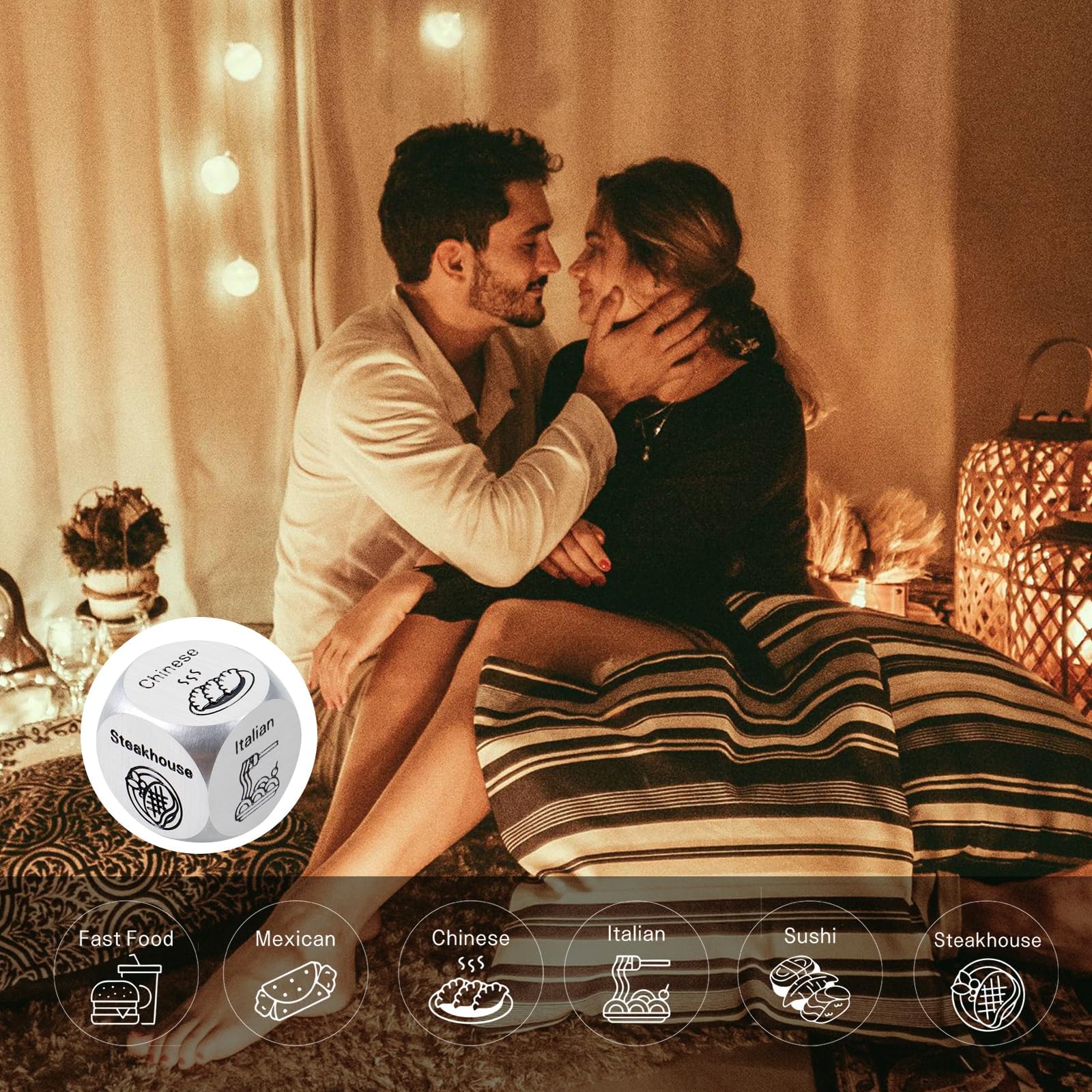 Food Decision Dice - Fun Movie Night Game for Couples, Unique Gag Gift for Boyfriend & Husband, Easter Basket Gift Idea for Men, Adult Dice Game for Date Nights & Parties - Perfect Anniversary Wedding Gift for Men Who Have Everything - Great for Romantic Dinners, Game Nights & Special Occasions