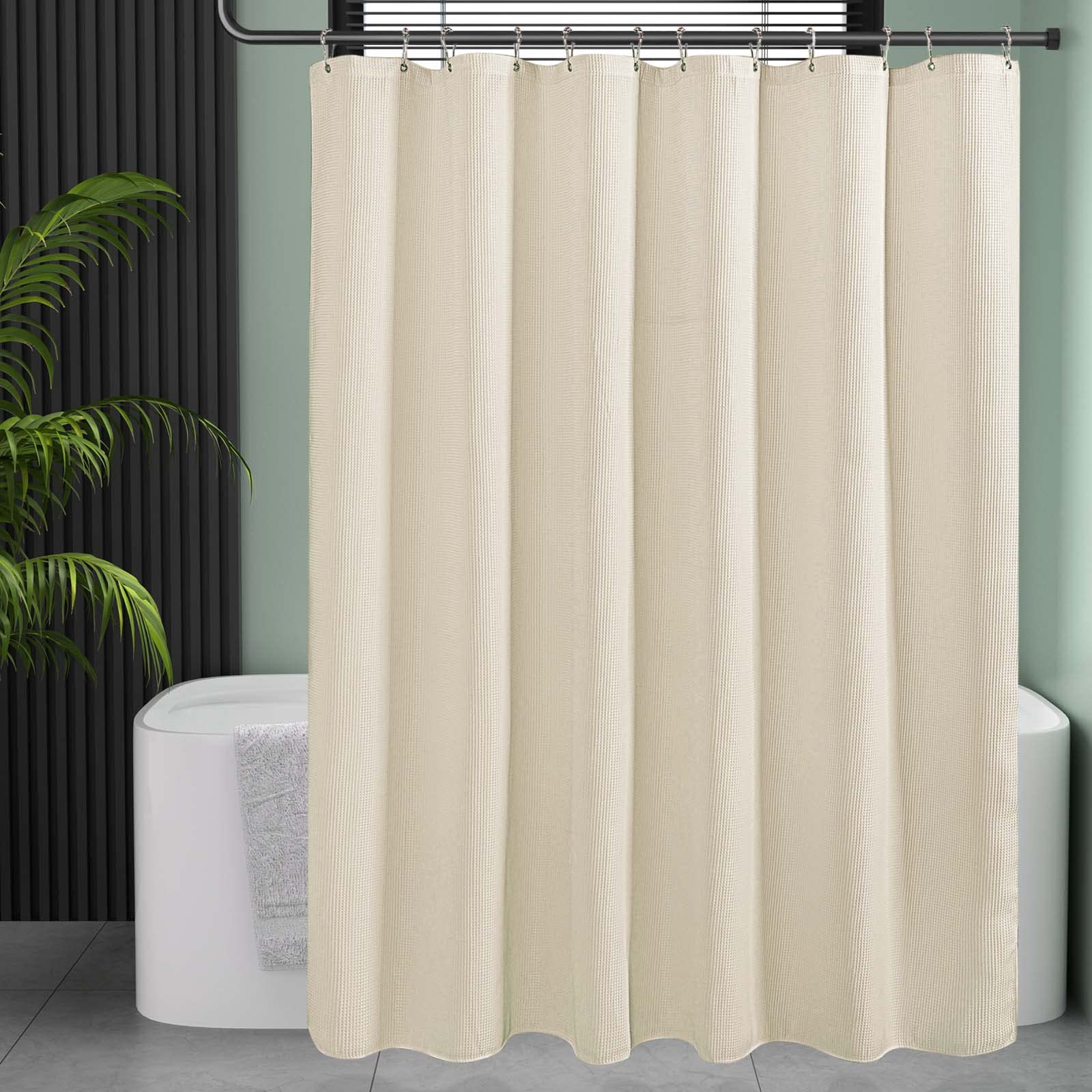 AmazerBath Waffle Weave Shower Curtain - Heavy Duty Hotel Quality Bathroom Fabric Curtain 72x72 Inches, Cream Yellow - Perfect for Spa-Like Bathrooms & Luxury Hotel Style Decor