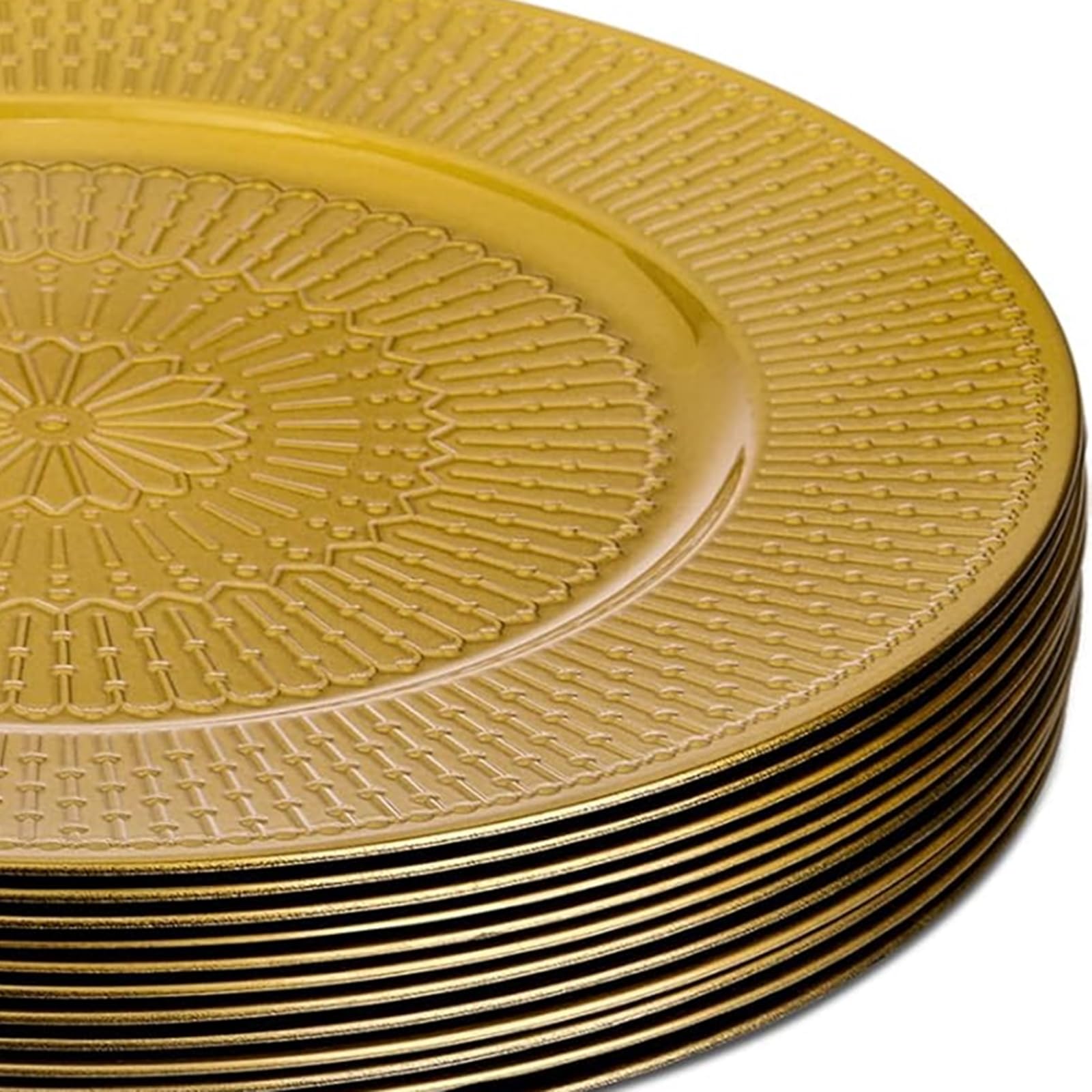 12 Pack Gold Round Charger Plates - 13 Inch Thick Decorative Dinner Plate Chargers for Wedding, Birthday, Christmas & Holiday Events - Perfect for Banquets, Thanksgiving Dinners & Church Celebrations