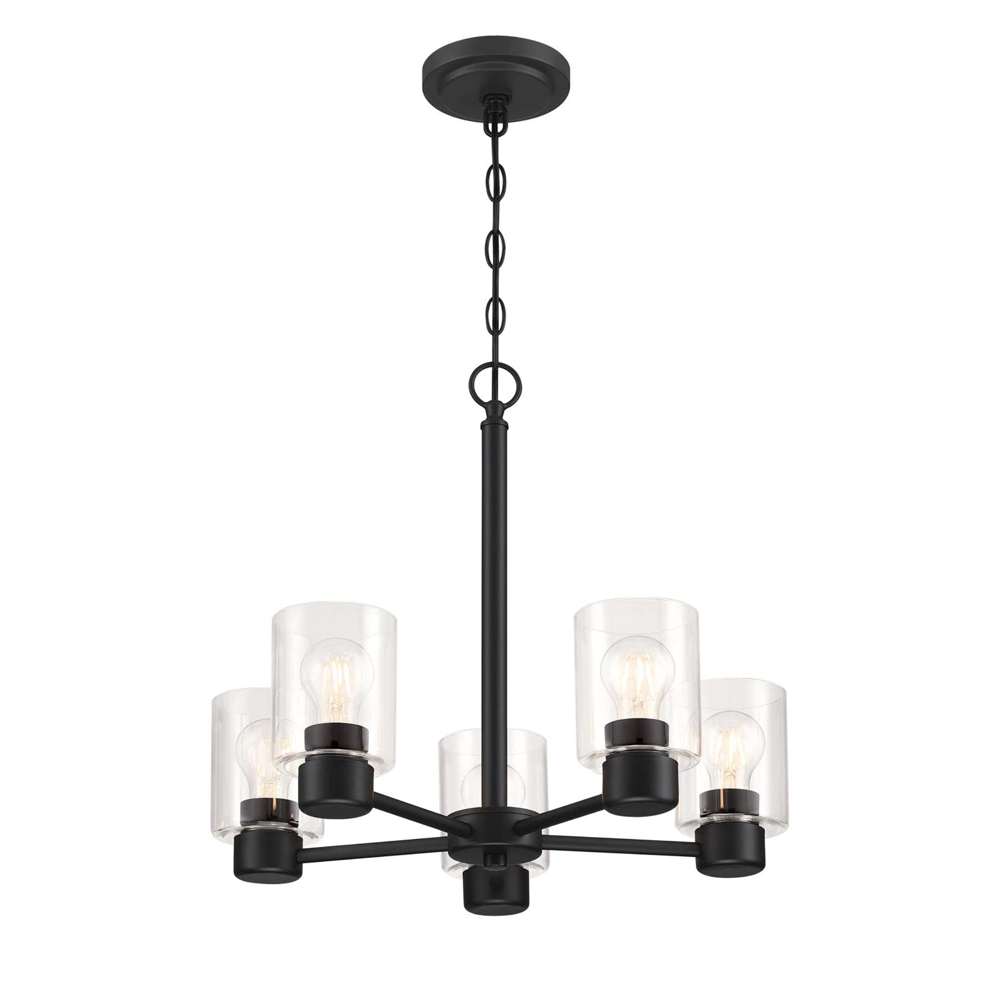 Westinghouse 6115300 Sylvestre Transitional 5-Light Indoor Chandelier - Matte Black Finish with Clear Glass Shades - Perfect for Dining Room, Living Room & Bedroom Lighting