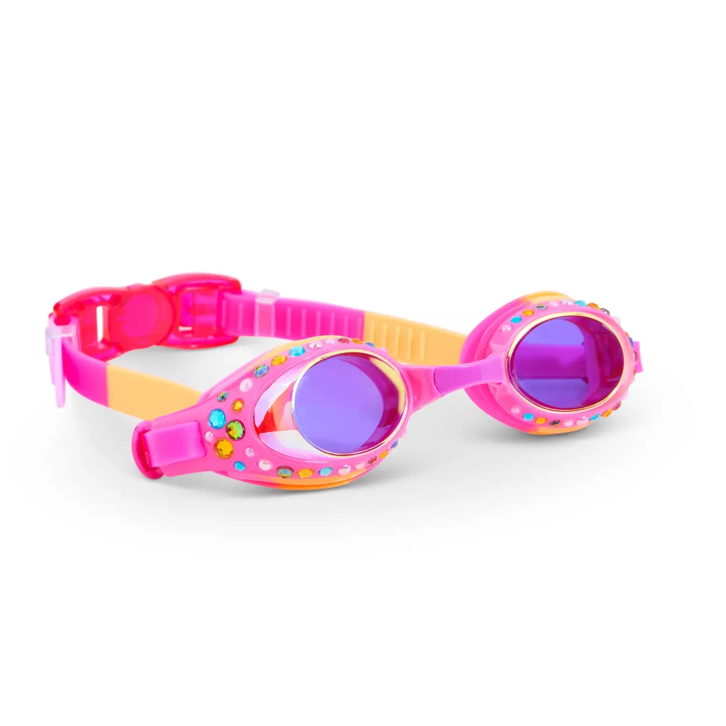 Bling2O Pink and Orange Glittering Gems Kids Swim Goggles - UV Protection, Anti-Fog for Pool, Beach & Swimming Lessons