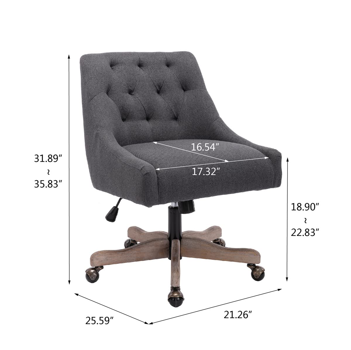 Modern Swivel Accent Chair with Adjustable Lift Seat & Casters - Tufted Curved Back Upholstered Task Chair for Home Office, Living Room & Study - Charcoal Grey - Perfect for Work, Relaxation & Small Spaces