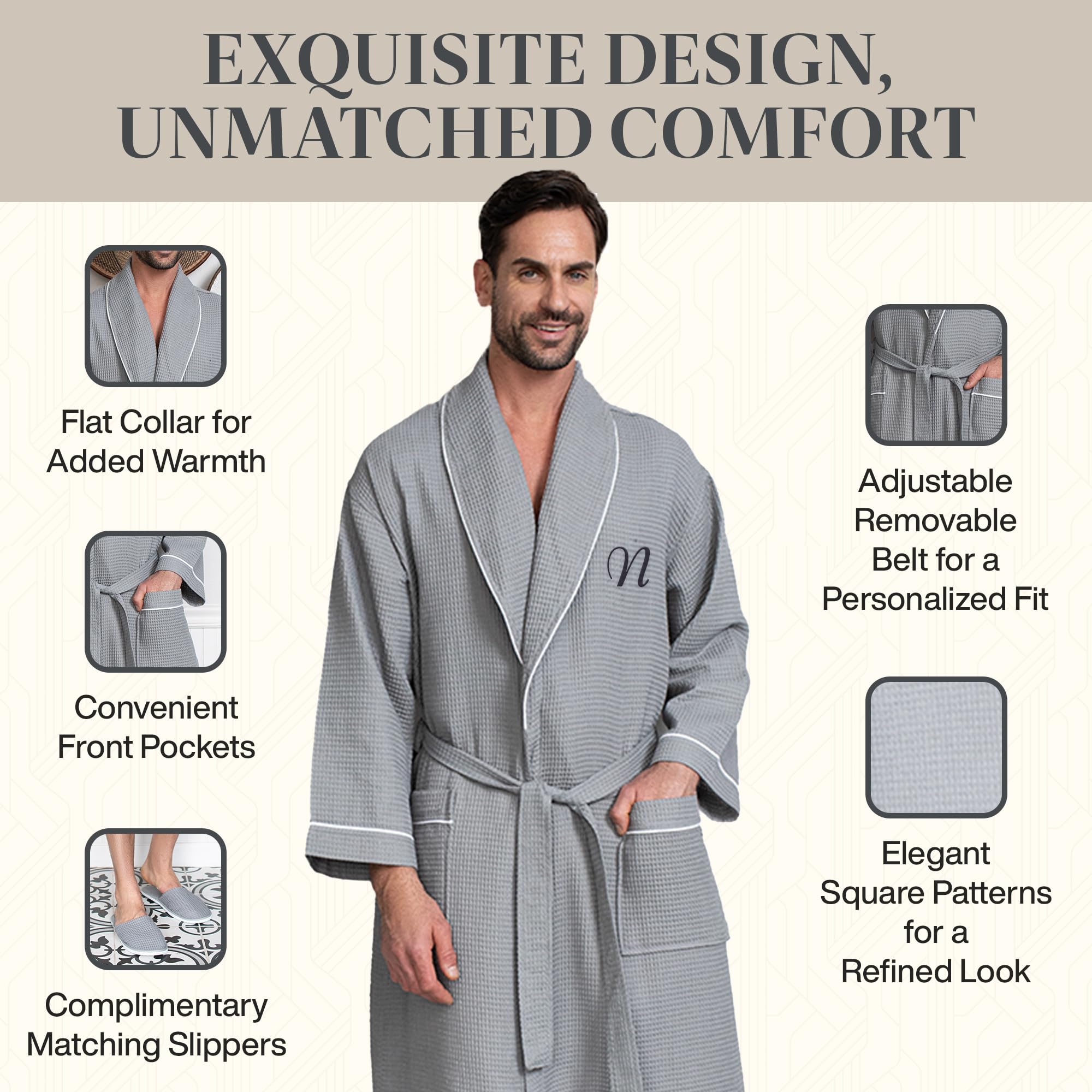Premium Men's Cotton Waffle Bathrobe - Ultra Soft SPA Robe for Men | Luxury Lounge Wear for Home, Resort & Spa Relaxation