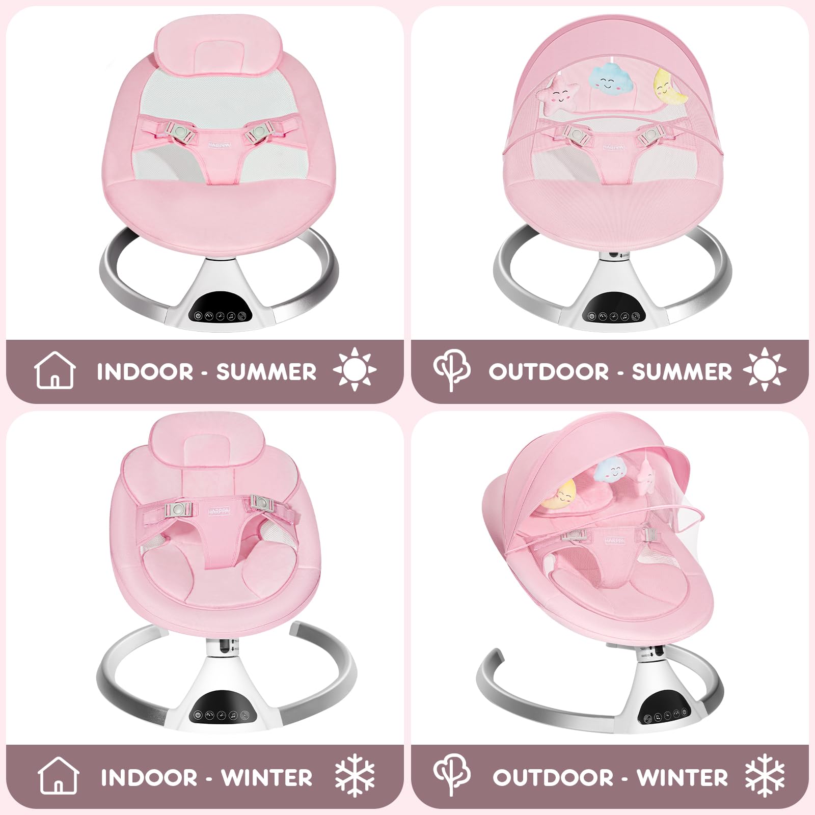 HARPPA Electric Baby Swing for Infants & Toddlers - Portable Motorized Bluetooth Baby Swing with 12 Lullabies & Music Speaker - Newborn Swing for Boys & Girls (Pink) - Perfect for Nursery, Travel & Soothing Fussy Babies
