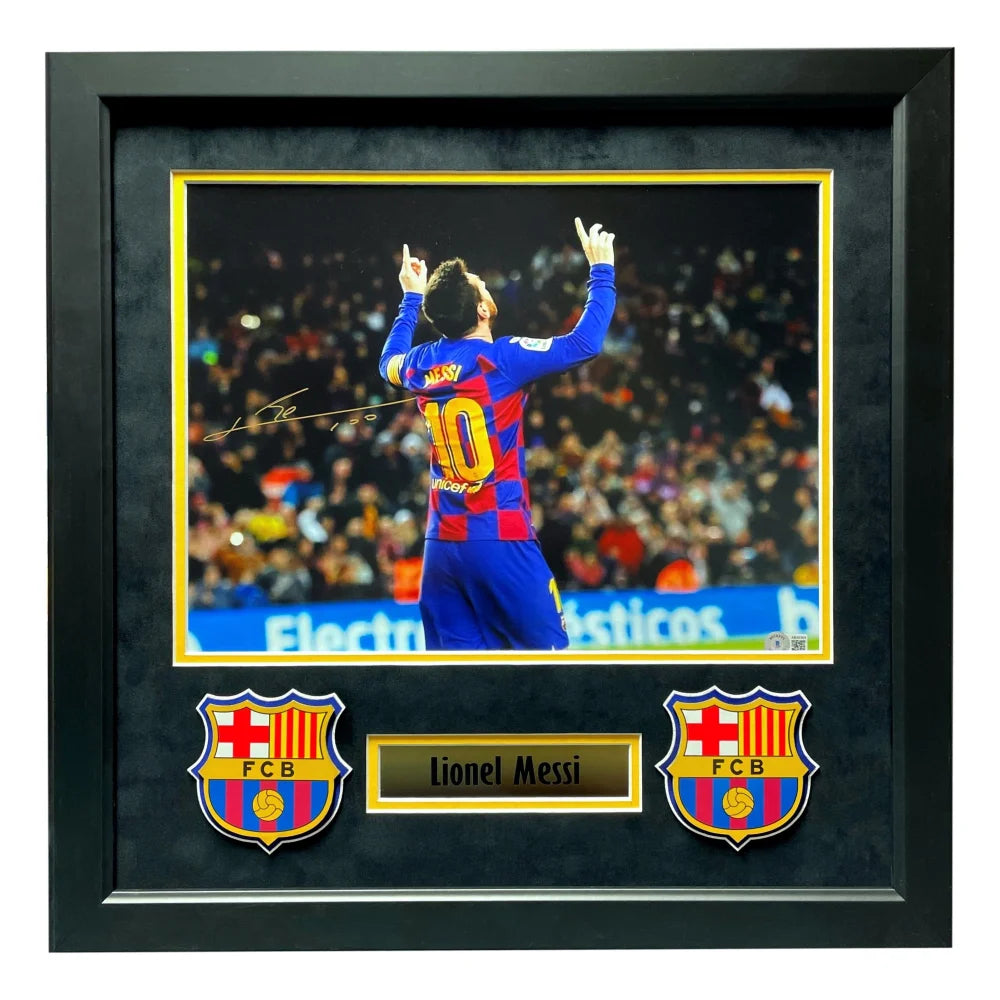 Authentic Lionel Messi Autographed FC Barcelona 11x14 Framed Photo with Beckett COA - Perfect for Soccer Fans, Sports Memorabilia Collectors & Home/Office Decor