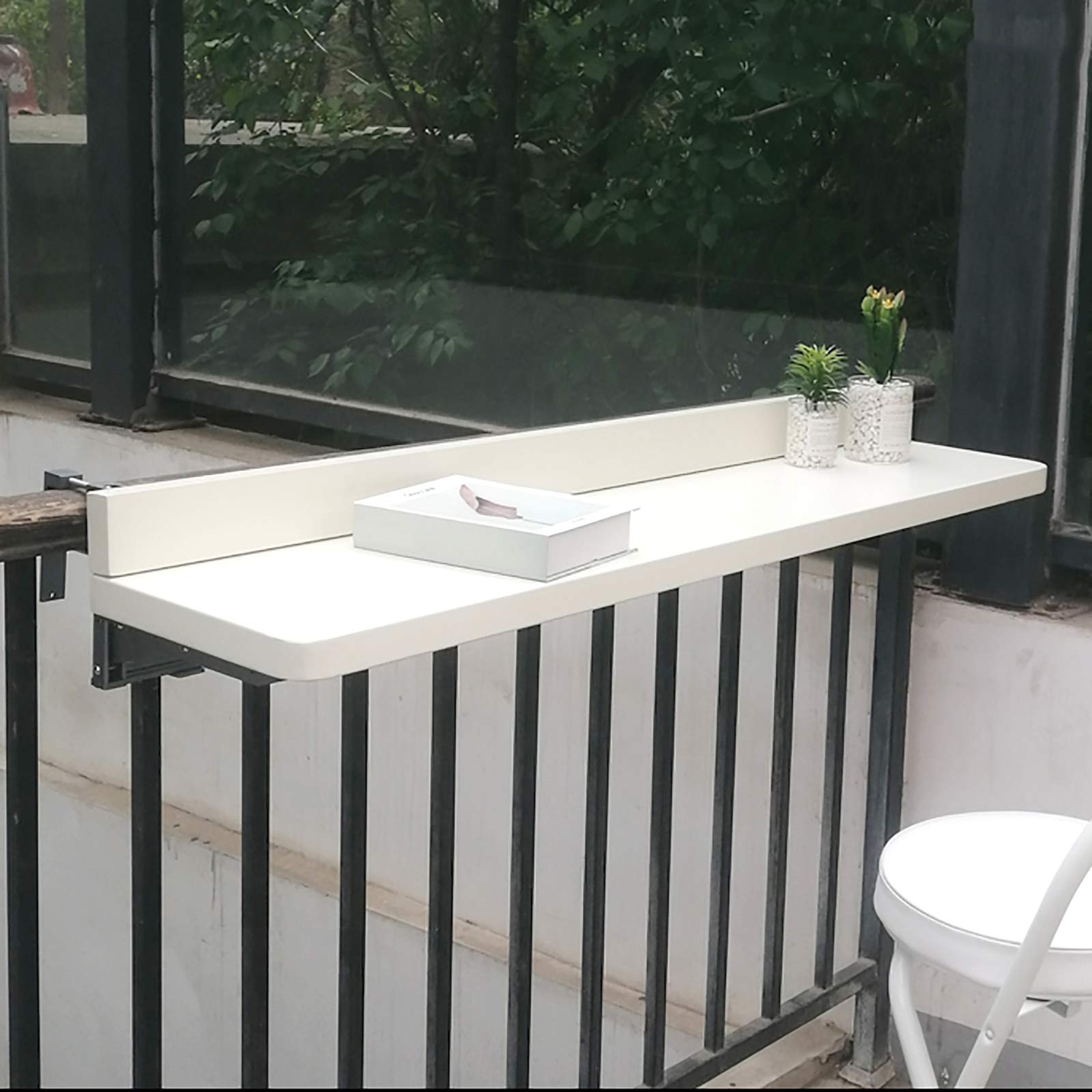 Foldable Outdoor Wall Mounted Table - Adjustable Height Patio Balcony Railing Table for Dining, Laptop & Bar Use - White (120x40cm/47.2x15.7in) - Perfect for Small Spaces, Gardens & Apartment Living