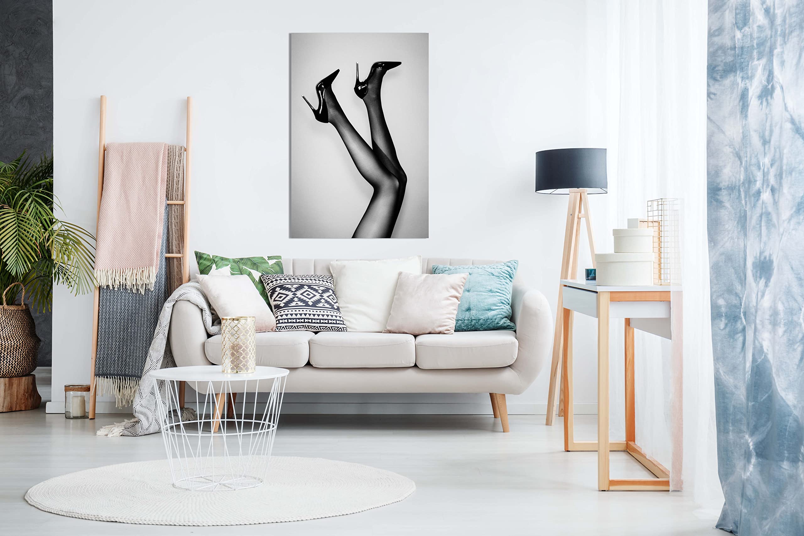 Panther Print Black & White Fine Art Canvas - Elegant Woman in High Heels Framed Wall Decor (18x12in) for Living Room, Bedroom & Bathroom - Modern Home & Office Artwork