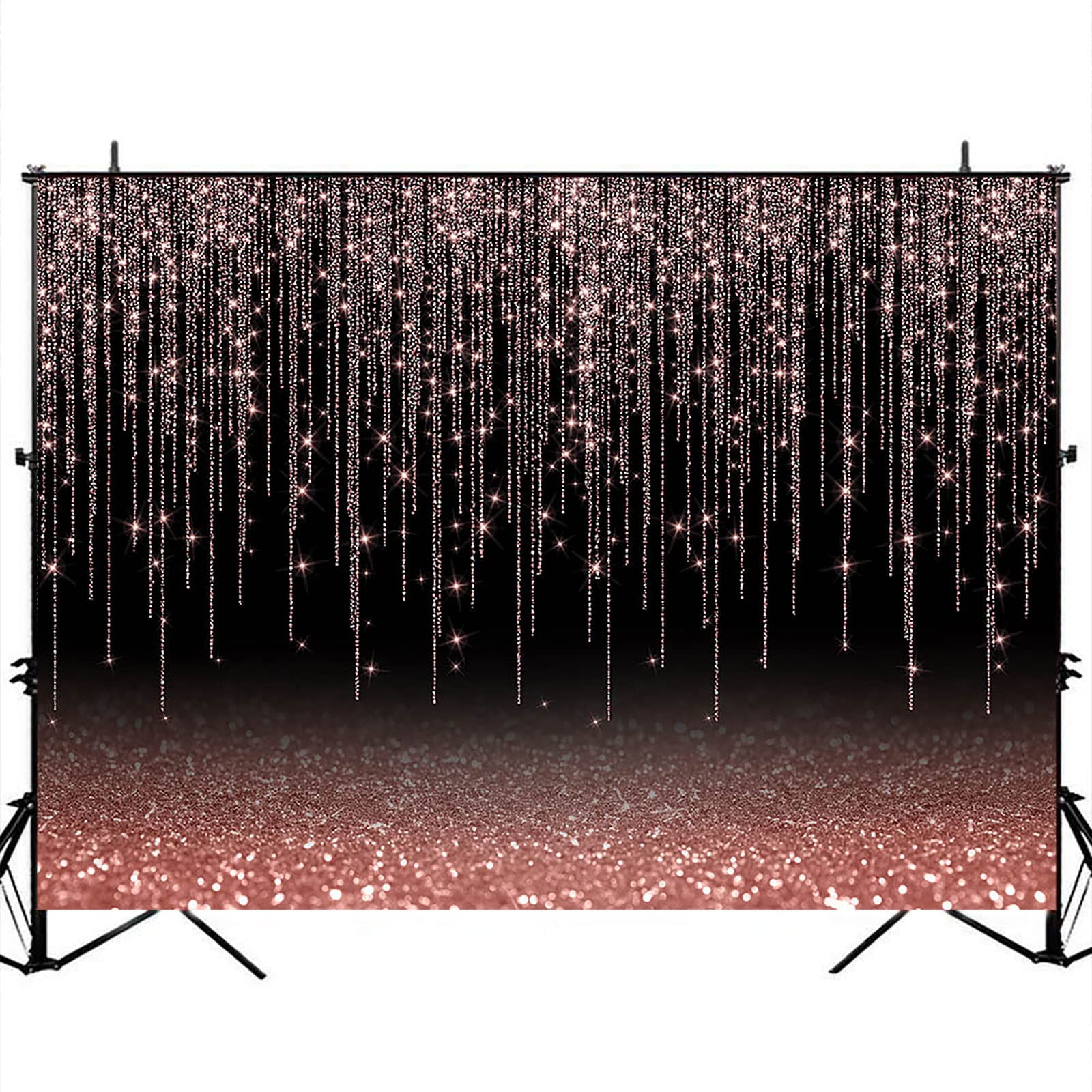 Premium Avezano Rose Gold & Black Bokeh Glitter Backdrop - 7x5ft Photography Background for Weddings, Bridal Showers, Birthday Parties, Sweet 16, Women's Bday Decor & Studio Props - Elegant Event Photo Shoot Decorations