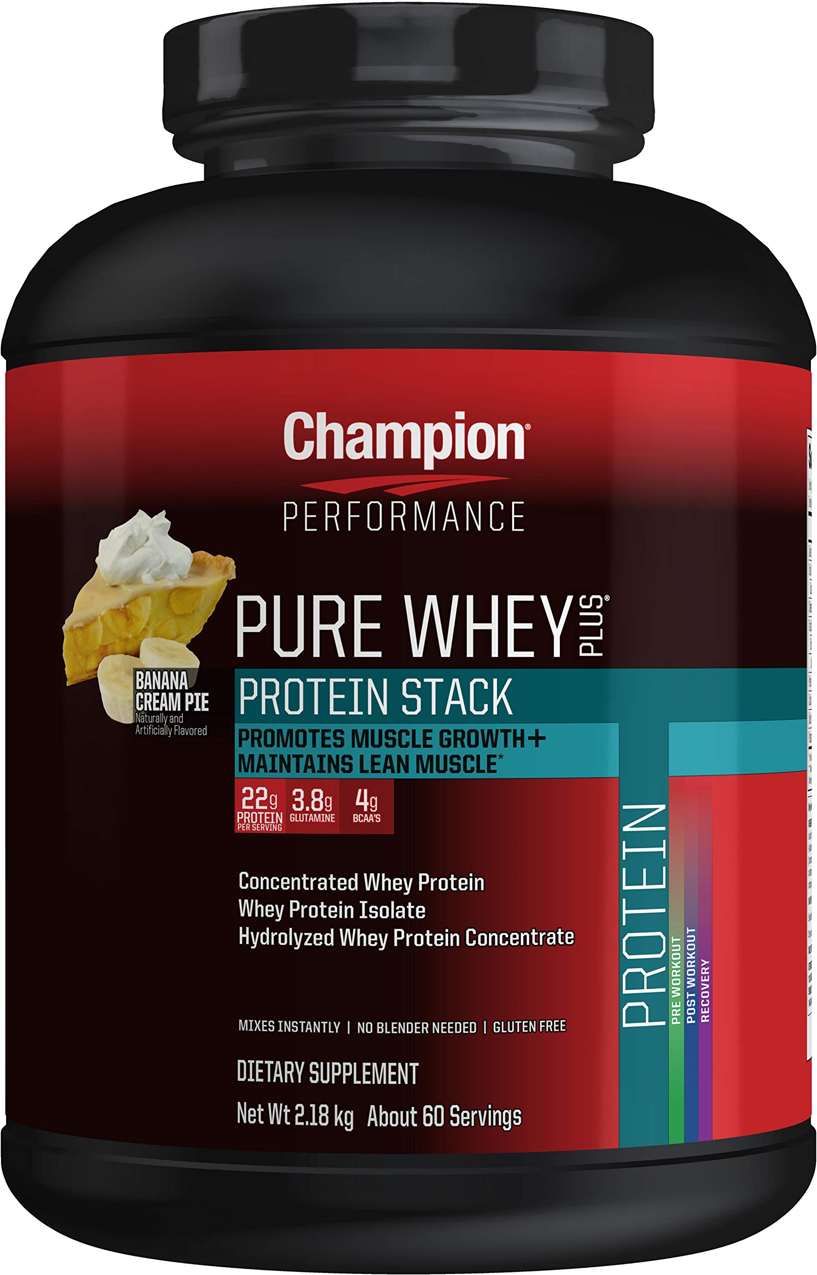 Champion Performance Pure Whey Plus Protein Stack - Banana Cream Pie Flavor Whey Protein Isolate Powder for Muscle Growth & Recovery | Sports Nutrition Supplement for Athletes & Bodybuilders | Post-Workout & Meal Replacement (4.8 lbs)