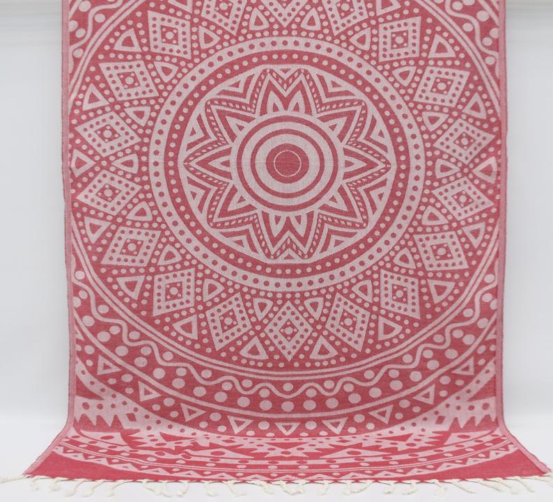 Burgundy Mandala 100% Cotton Bath Towel - Soft & Absorbent for Spa, Yoga, and Beach Use