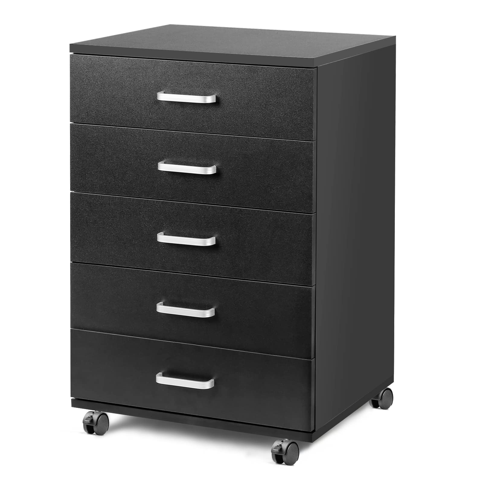 TUSY 5-Drawer Rolling Dresser - Solid Wood Storage Chest with Wheels for Bedroom, Living Room & Office - Black - Perfect for Small Spaces & Closet Organization
