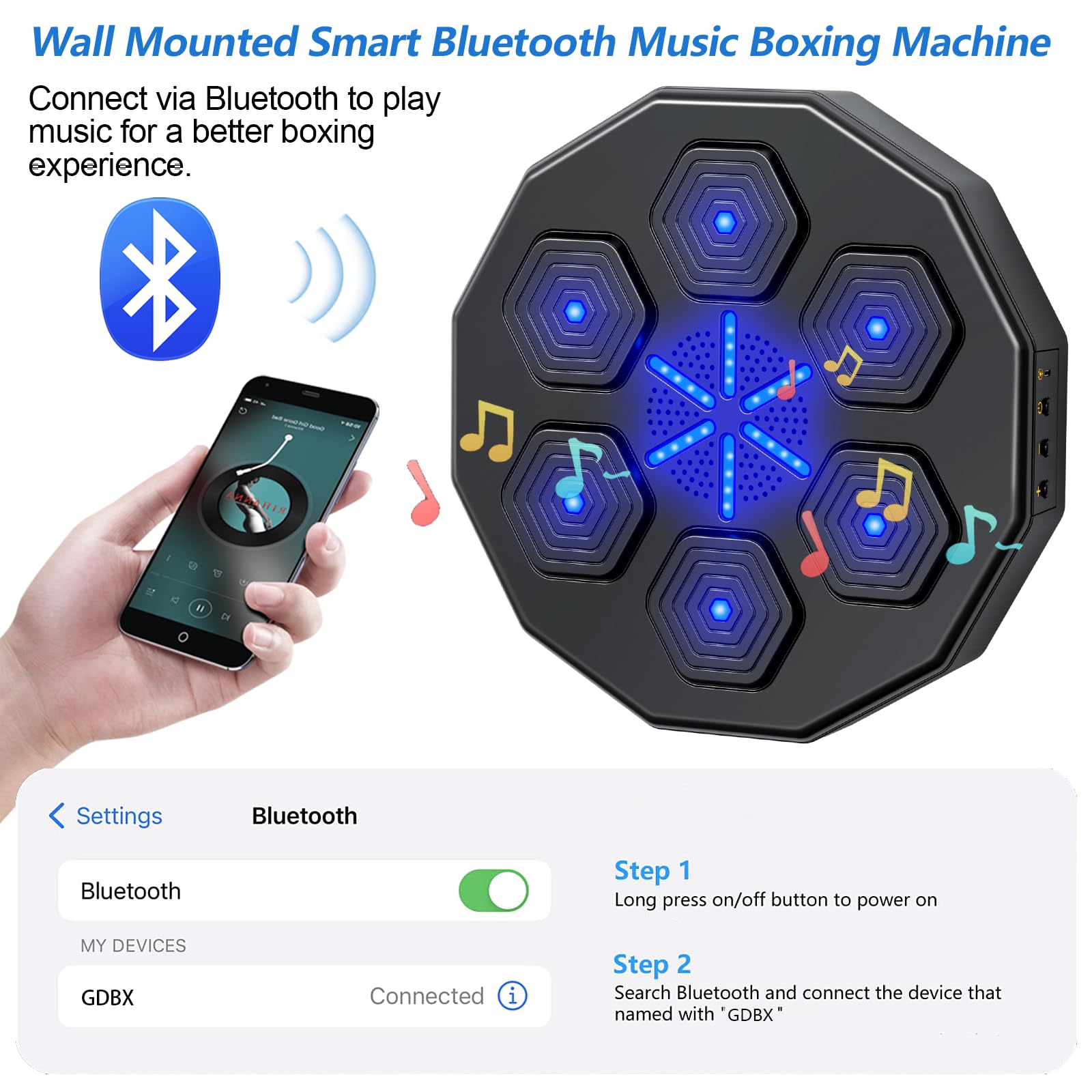 Smart Music Boxing Machine with Gloves - Wall Mounted Home & Gym Boxing Trainer - Boxing Rhythm Game for Fitness, Stress Relief & Fun Workouts (Includes Boxing GLOVES02) - Perfect for Home Gym, Cardio Training & Interactive Exercise