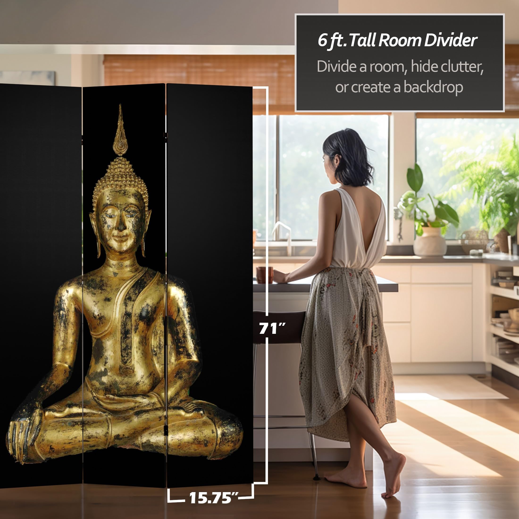 6 ft. Tall Double Sided Thai Buddha Room Divider - 71