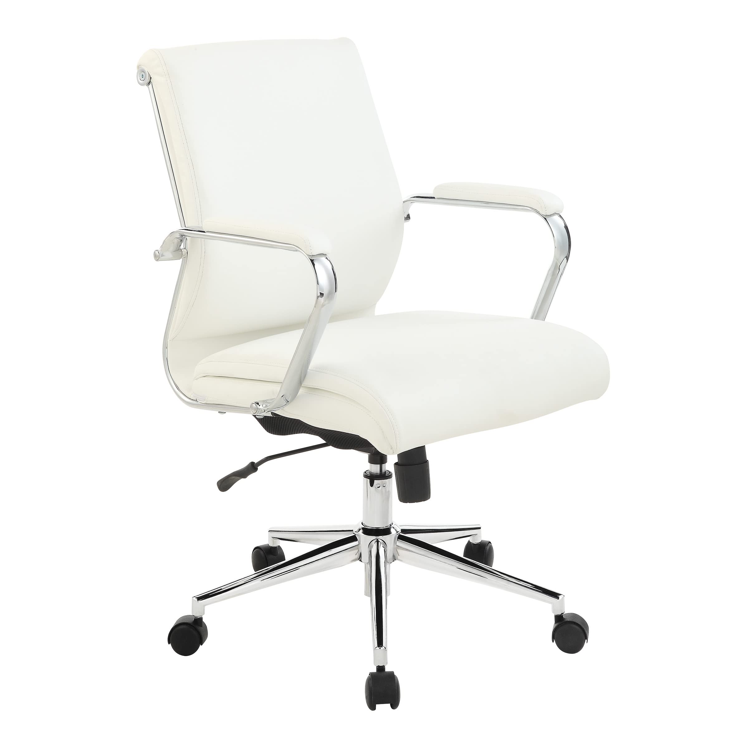 Office Star Antimicrobial Adjustable Mid-Back Office Chair with Chrome Base - Dillon Snow Fabric - Ergonomic Manager's Chair for Home & Office Workspace