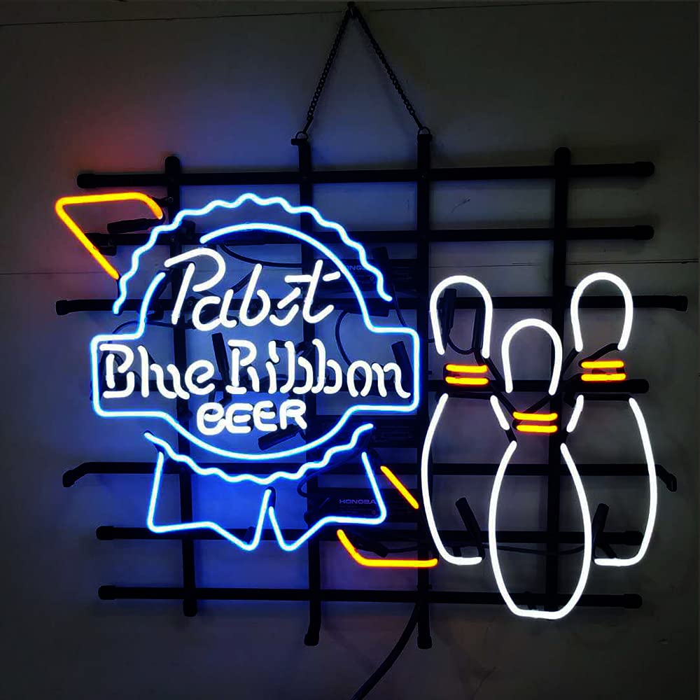 Handcrafted Real Glass Bowling Neon Sign - 24x20 Inch Vintage Beer Bar Light for Home, Pub, Restaurant & Snack Bar Decor | Perfect for Wall, Window Display & Retro Gaming Room Ambiance