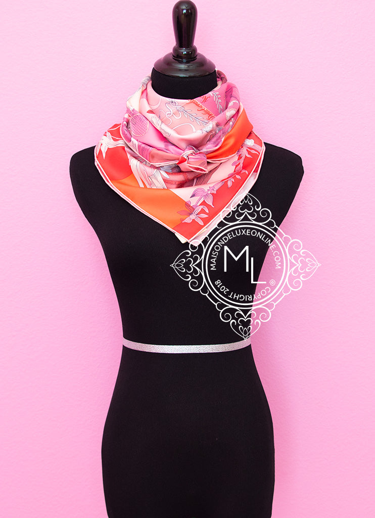 Hermes Pink Twill Silk 90cm Scarf - Della Cavalleria Favolosa Design - Luxury Fashion Accessory for Women, Perfect for Gifts, Parties and Elegant Outfits