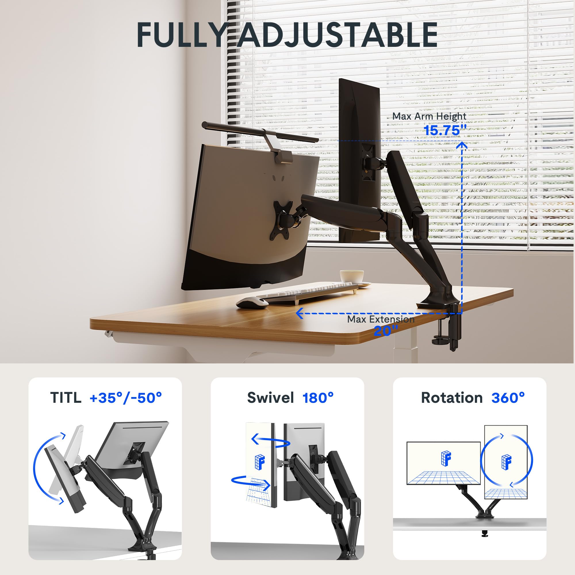 FlexiSpot Adjustable Dual Monitor Stand - Spring Monitor Arm Desk Mount Holds 10-27