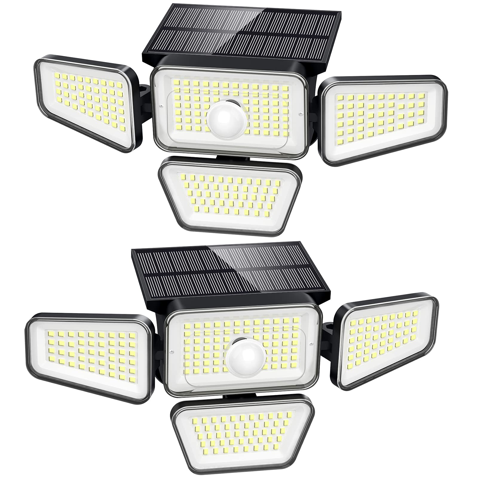 270 LED Solar Lights Outdoor - 3000LM Motion Sensor Security Light, IP65 Waterproof 4 Heads with 3 Modes & 330° Wide Angle (6500K, Wireless Solar Powered Flood Lights) - Perfect for Driveway, Garden, Yard, Patio & Backyard Lighting (2 Pack)