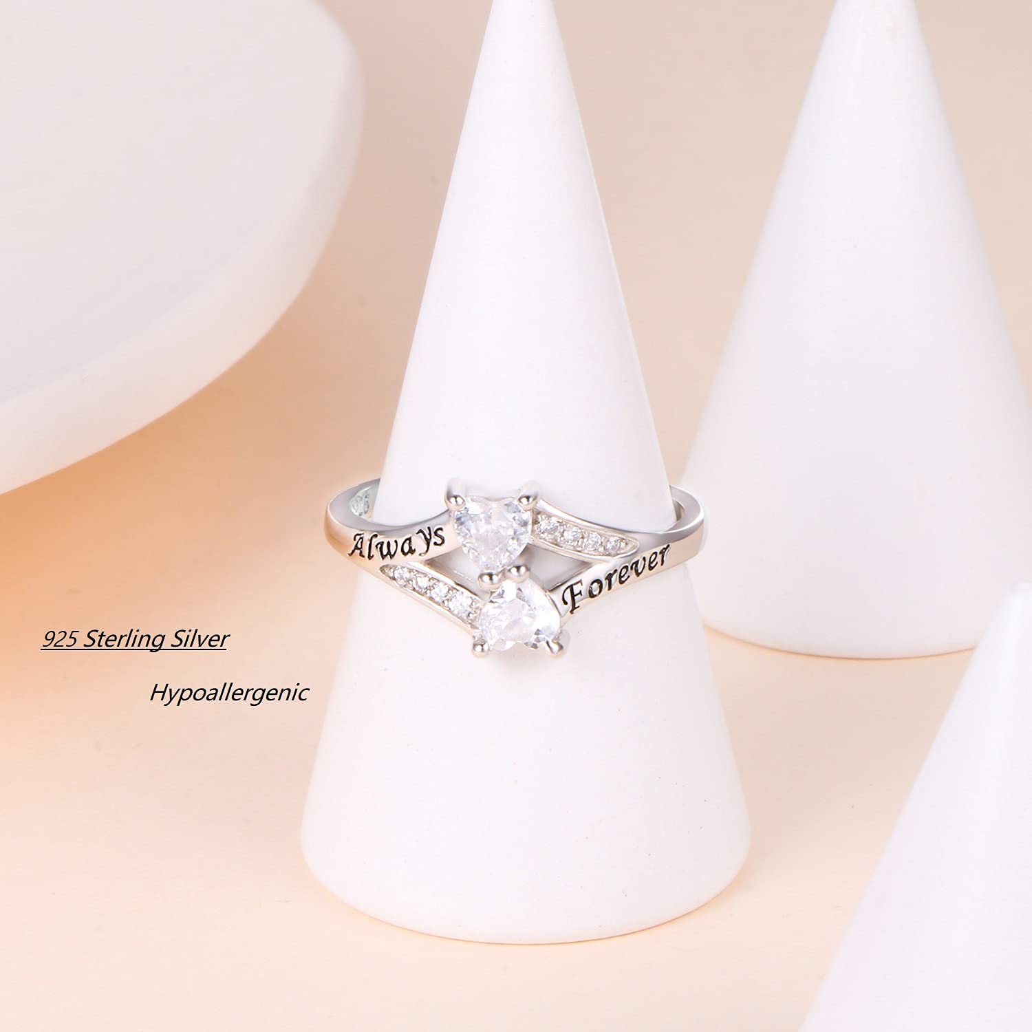FLYOW 925 Sterling Silver Heart Ring - I Love You Always & Forever Jewelry for Women, Mom, Wife, Sister, Daughter | Elegant Engagement, Birthday & Anniversary Gift for Her | Perfect for Valentine's Day, Mother's Day & Romantic Occasions