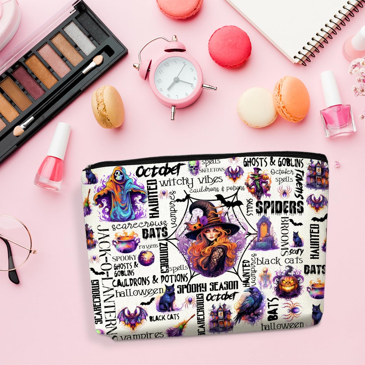 Halloween Witch Makeup Bag - Spooky Season Cosmetic Pouch for Women & Girls, Perfect Gift for Witch Lovers, Bestie, Sister or Friend - Cute Toiletry Bag with Zipper for Thanksgiving & Christmas (Great for Travel, Parties & Everyday Use)