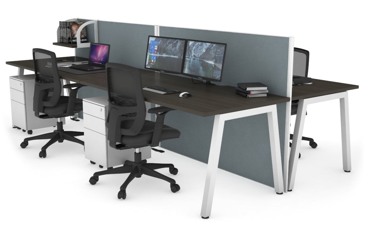 Horizon Quadro 4-Person Office Workstation Bench with A-Legs - 1800L x 800W Dimensions & Cable Management Scallop - Perfect for Collaborative Workspaces & Open Office Environments