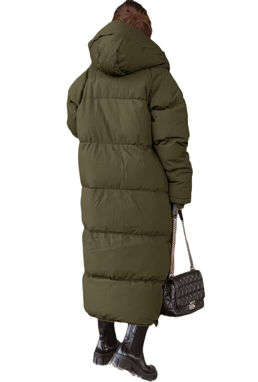Shanfetl Women's Long Quilted Puffer Jacket with Hood - Maxi Length Winter Coat, Warm Padded Outerwear for Cold Weather | Perfect for Snow Days, Outdoor Activities & Casual Wear