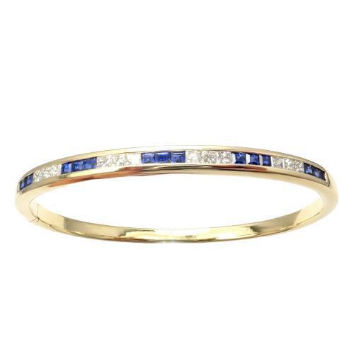 Exquisite 18k Yellow Gold Diamond & Sapphire Bangle Bracelet by Craig Drake - Luxury Jewelry for Women, Perfect for Weddings, Anniversaries & Special Occasions