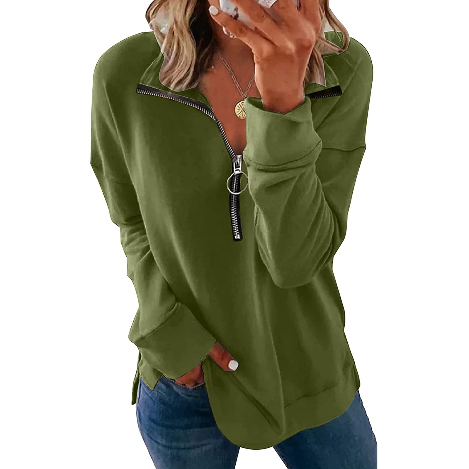 Women's Casual Long Sleeve Zipper Pullover - Solid Color Loose Fit Sportswear Jacket & Sweater | Perfect for Workout, Running, Yoga & Everyday Wear