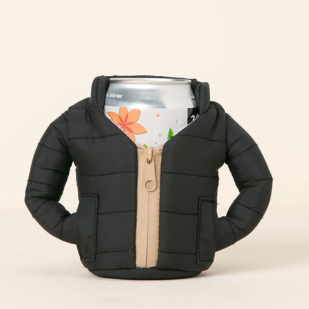 LIUSHI 7.8 Inch Insulated Beverage Jacket - Double-Layer Can Cooler Sleeve for Beer, Soda & Cold Drinks (Black & Tan) | Perfect for Parties, BBQs, Camping & Outdoor Activities