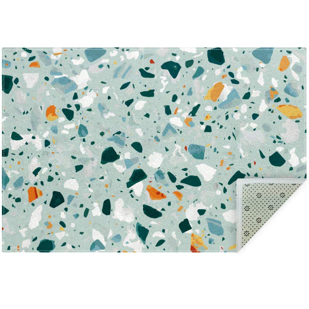 DEYYA Soft Terrazzo Non-Slip Area Rug 5' x 3.25' - Waterproof Floor Mat for Living Room, Bedroom, Playroom, Kitchen & Office - Easy to Clean Modern Home Decor Carpet