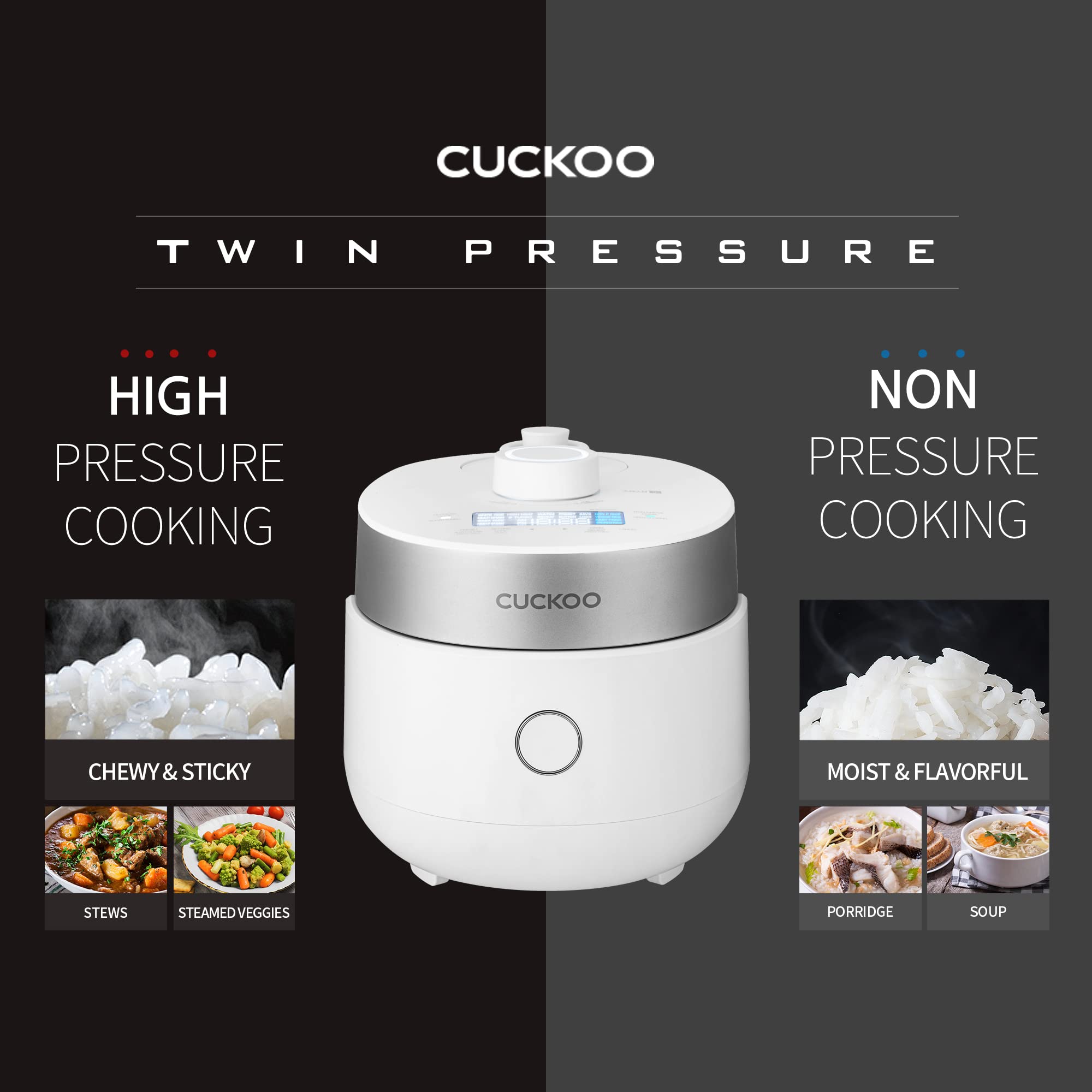 CUCKOO CRP-MHTR0309F 3-Cup Uncooked / 6-Cup Cooked Induction Heating Twin Pressure Rice Cooker with Nonstick Inner Pot - 15 Menu Modes, 3 Voice Guides & Auto Clean (White) | Perfect for Small Families, Dorm Rooms & Office Kitchens