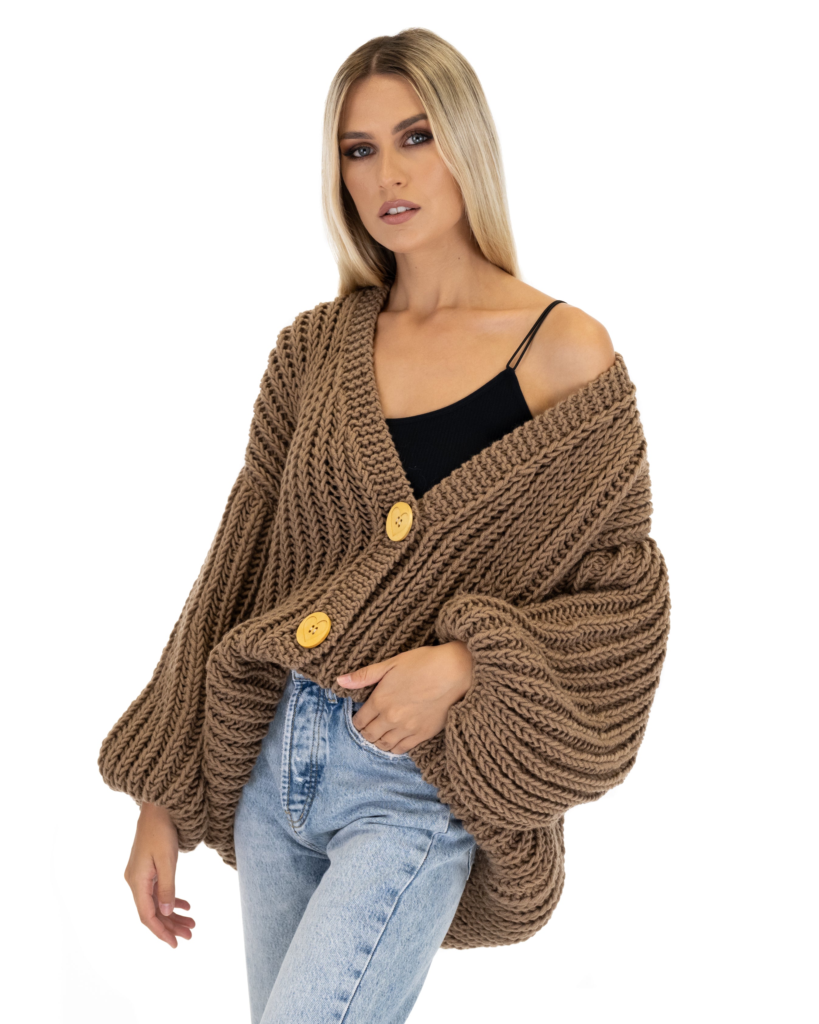 Premium Merino Wool Balloon Cardigan for Women - Soft & Cozy Oversized Knit Sweater - Perfect for Fall, Winter & Casual Outfits