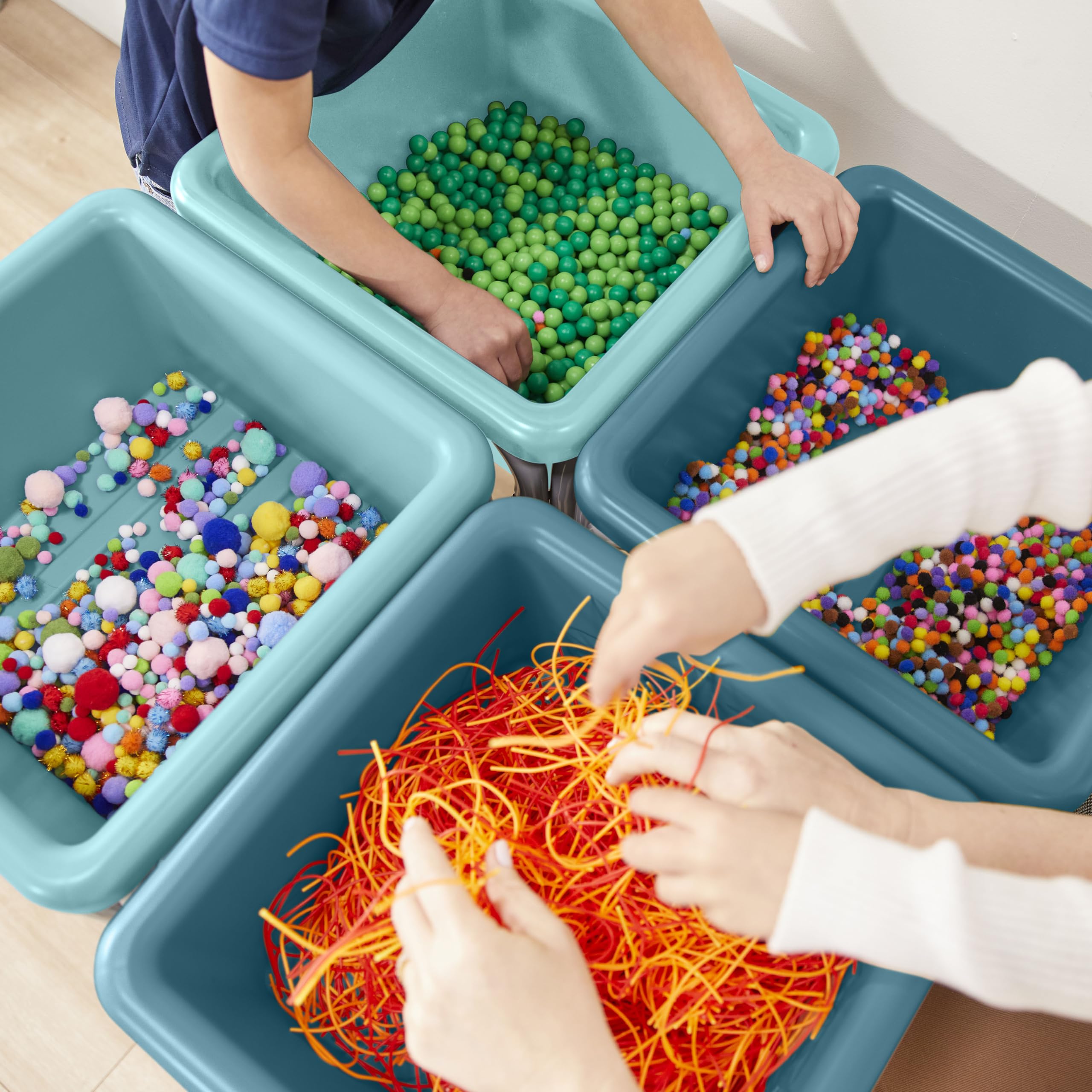 ECR4Kids Adjustable 4-Station Sand and Water Play Table with Sensory Bins - Seafoam & Turquoise - Perfect for Preschool, Daycare, and Outdoor Sensory Play Activities