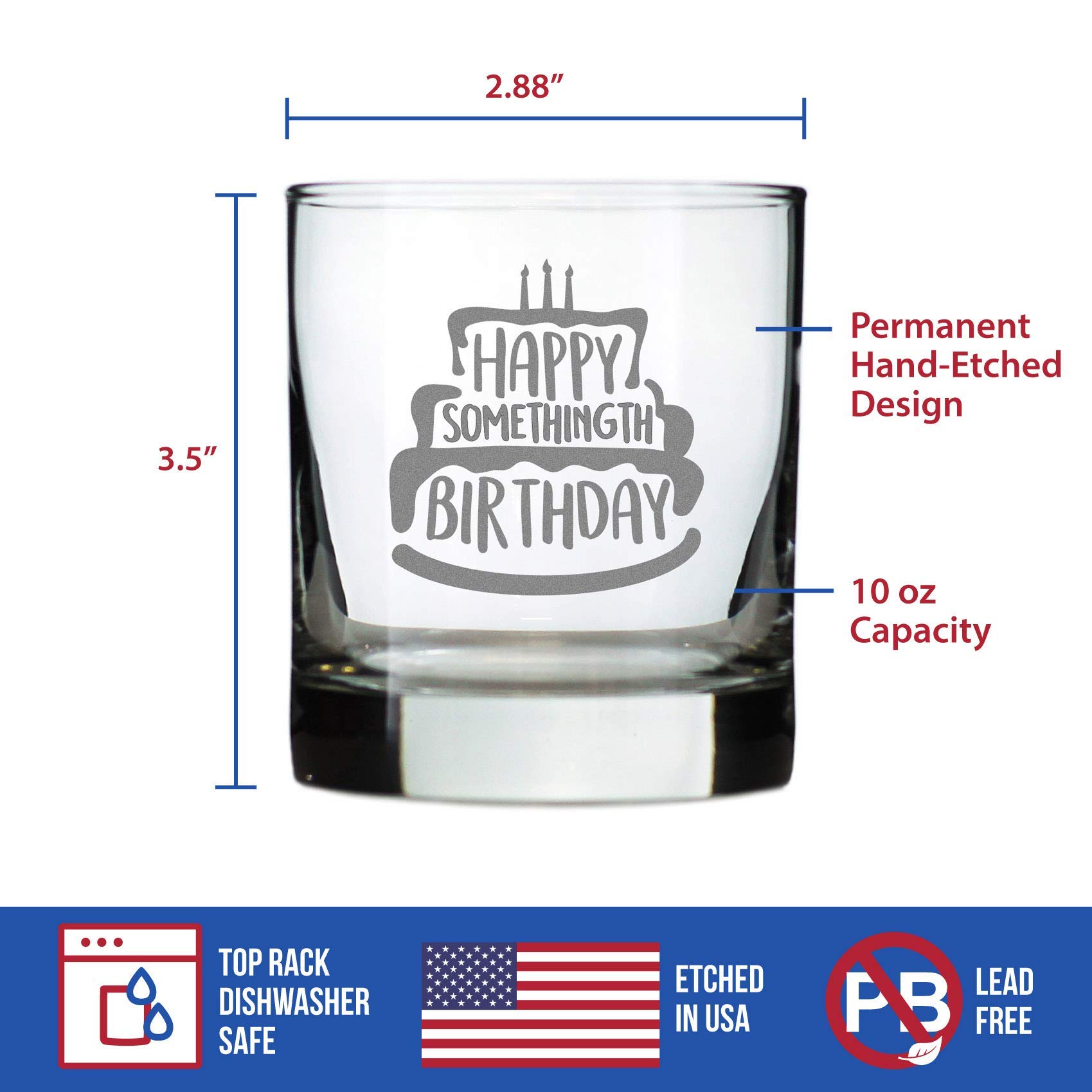 Funny Whiskey Rocks Glass - Happy Birthday Gift for Women & Men Over the Hill - Whisky Tumbler for Scotch & Bourbon Lovers - Perfect for 40th, 50th Birthday Parties & Retirement Celebrations