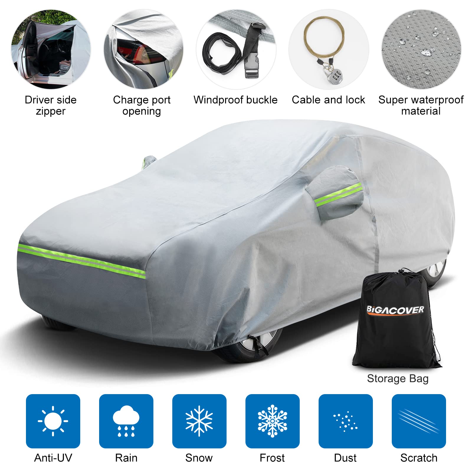 Tesla Model Y Full Car Cover with Charge Port Opening - Waterproof, All-Weather Heavy Duty Protection - Snowproof & Windproof Outdoor Car Cover with Door Zipper & Storage Bag - Perfect for Winter, Travel & Long-Term Parking Protection